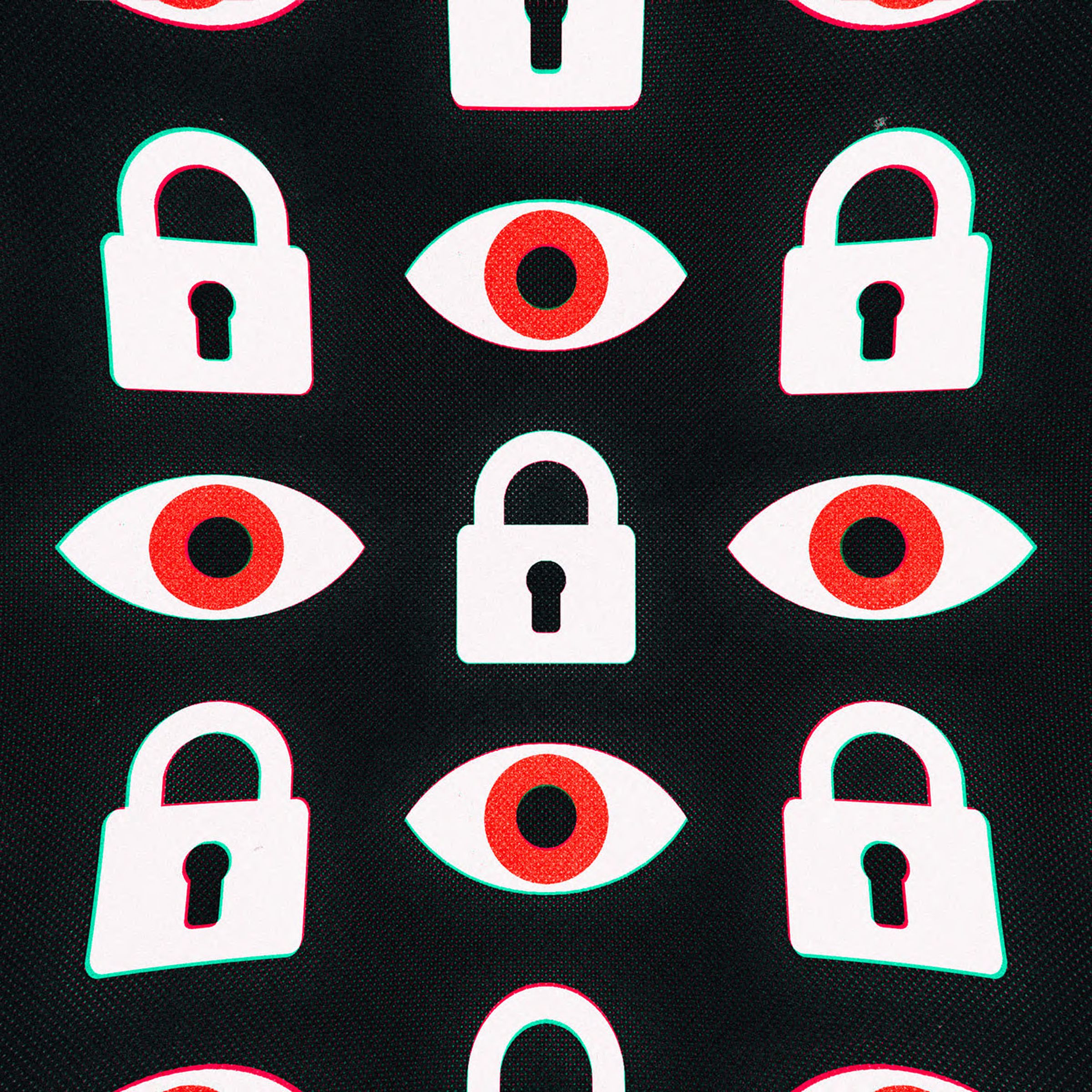 An illustration featuring eyes and locks