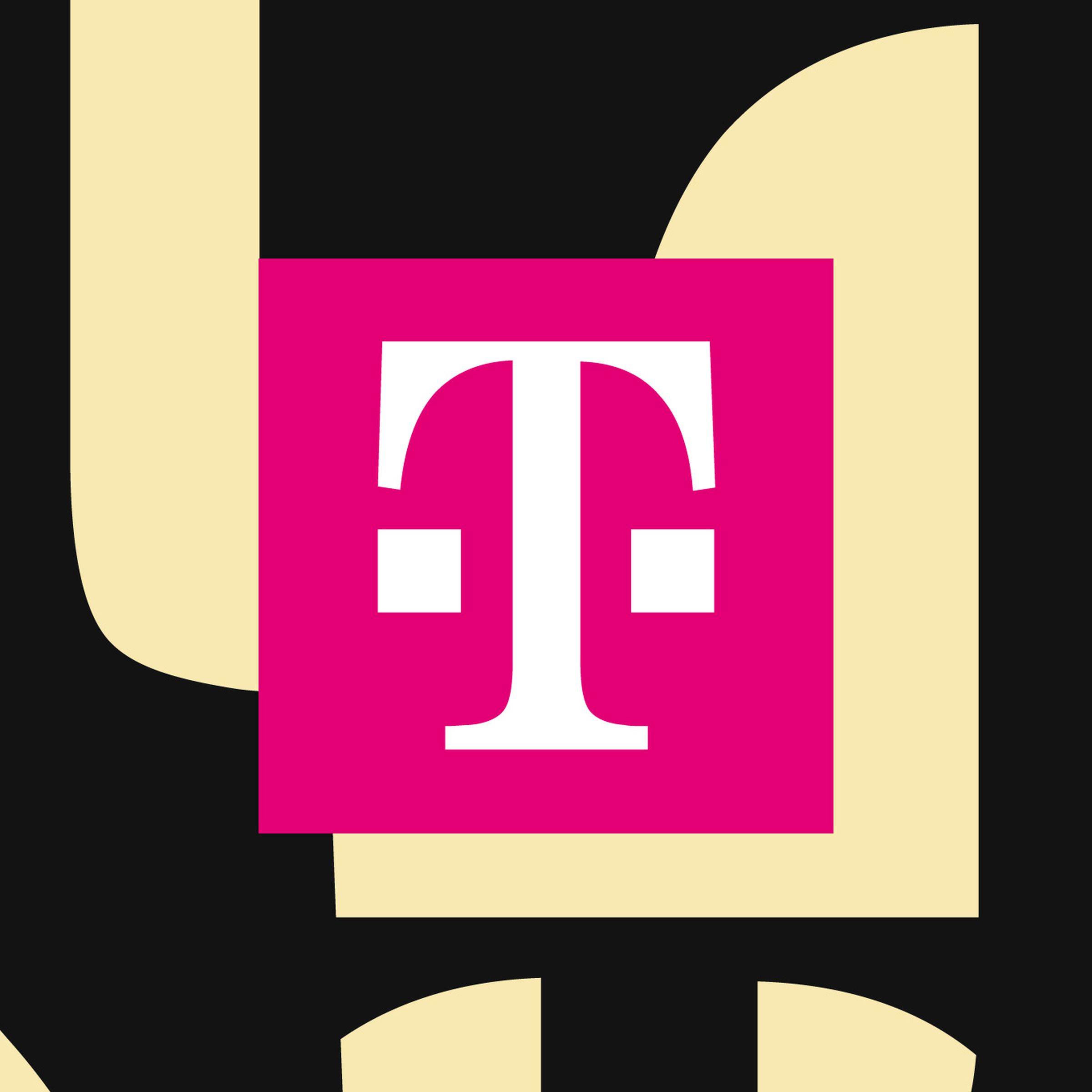 Illustration of the T-Mobile logo on a tan and black background.