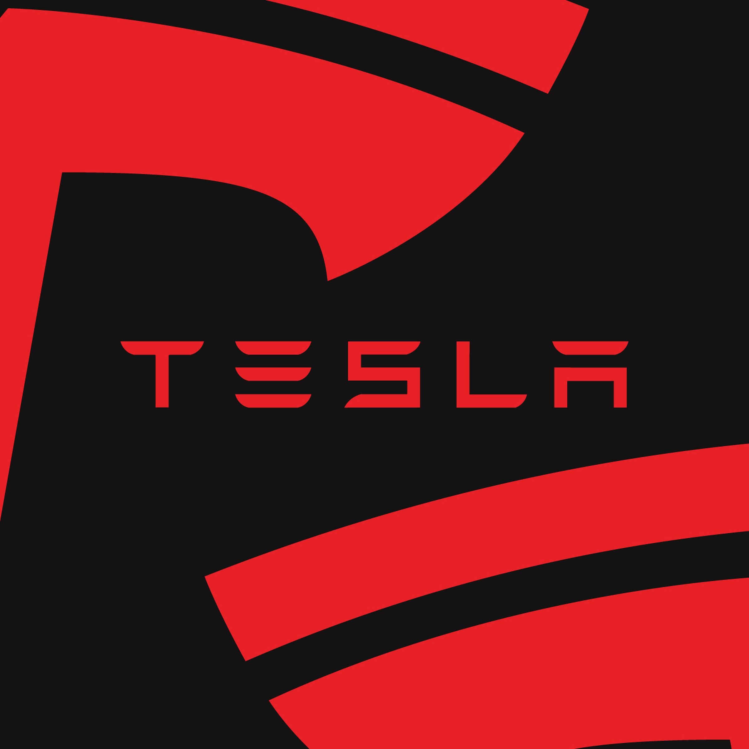 Tesla logo in red on black background