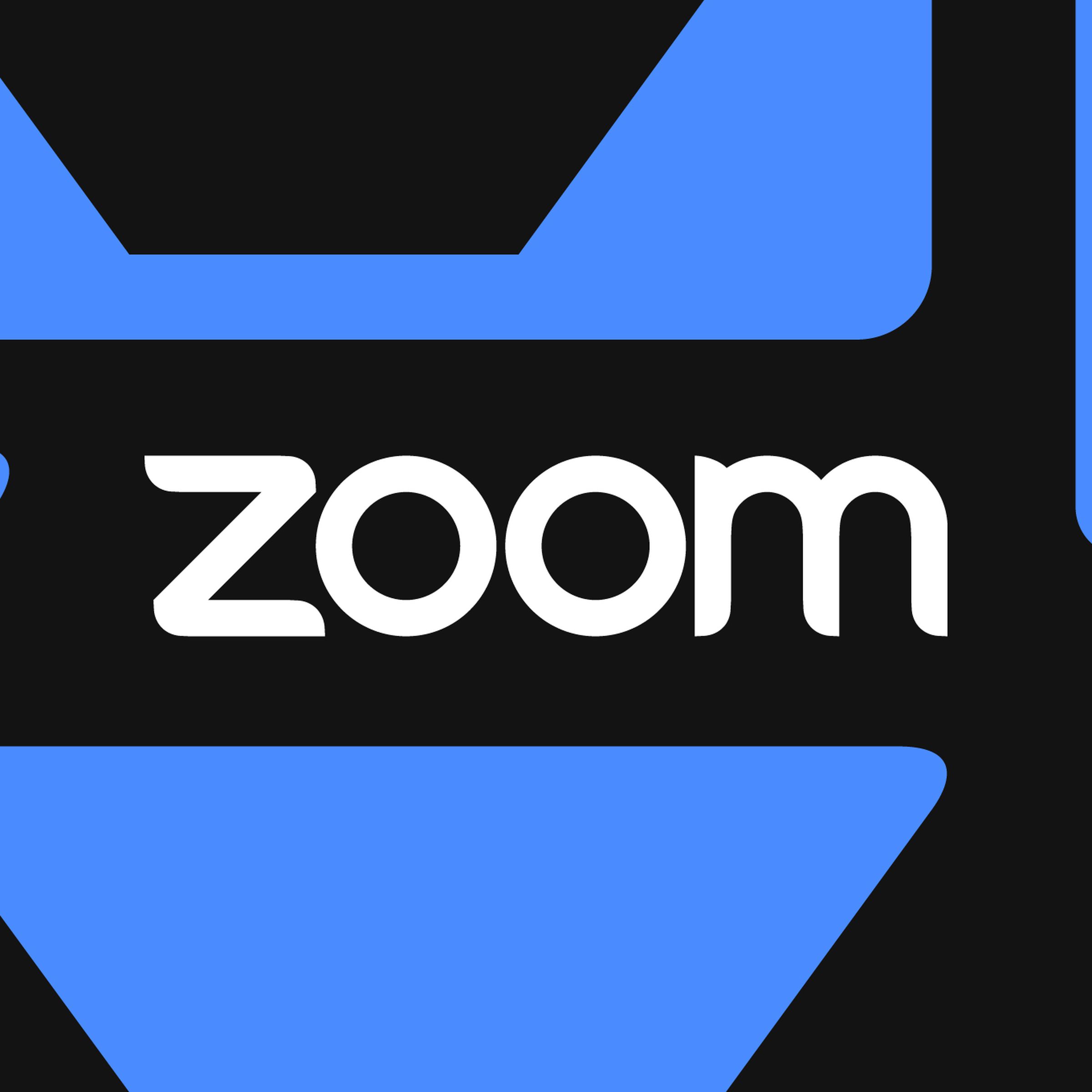 Illustration of the Zoom logo on a blue and black background.