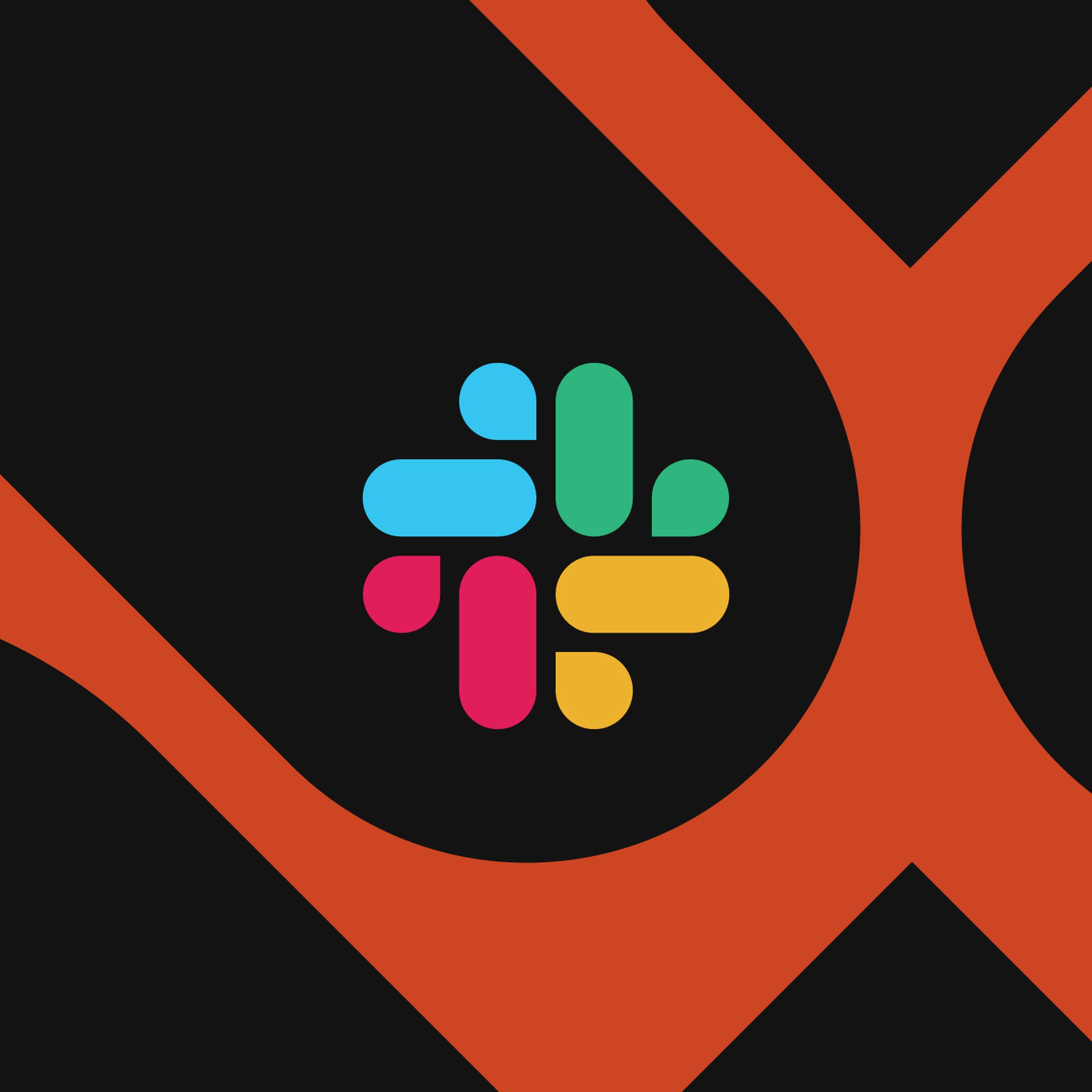 The Slack logo against a red and black backdrop.