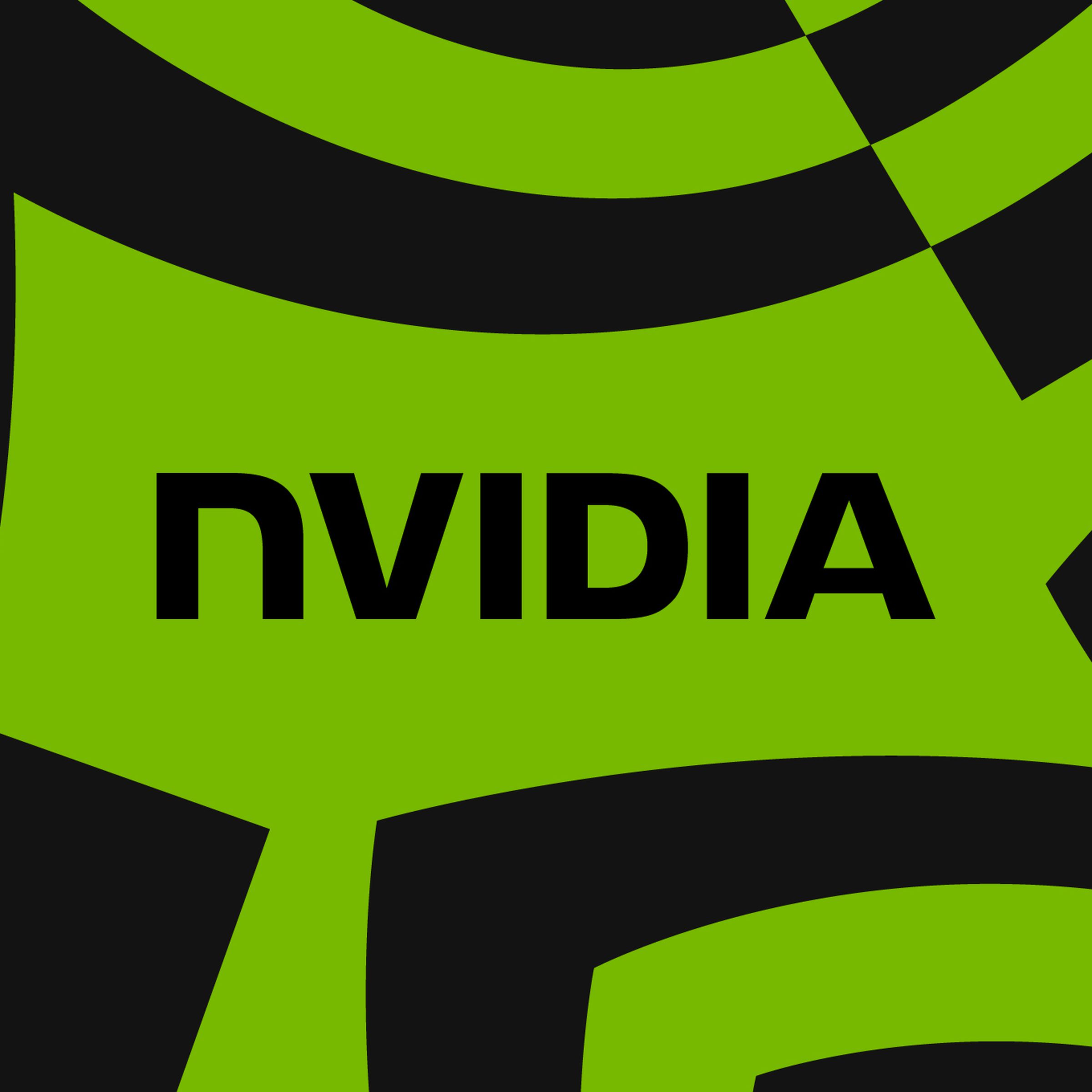 Illustration of the Nvidia wordmark on a green and black background.