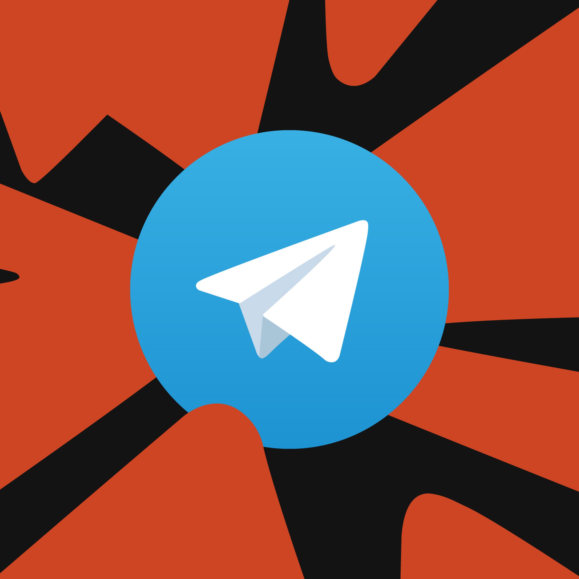 The Telegram logo on a black and red background