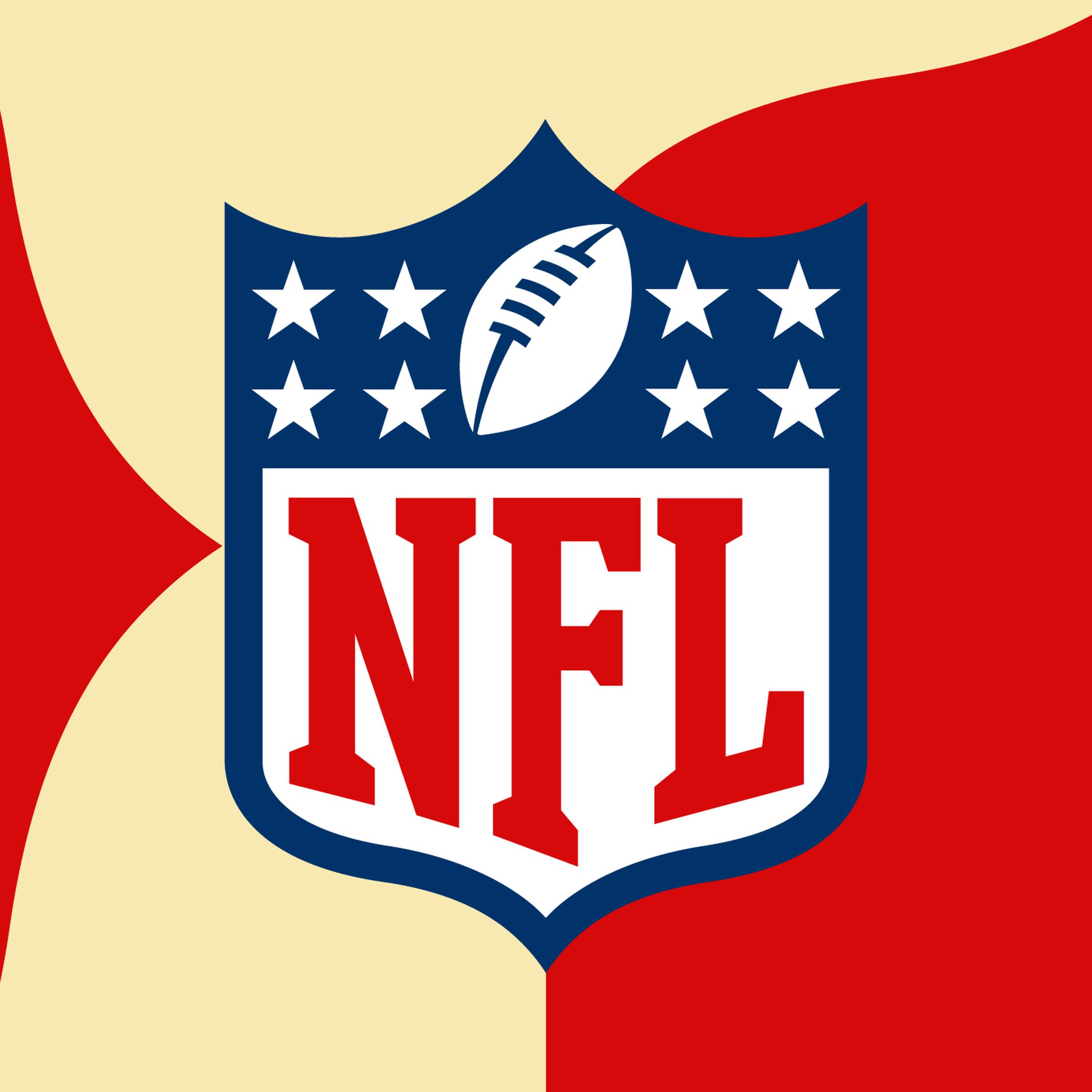 The NFL logo on a yellow and red background