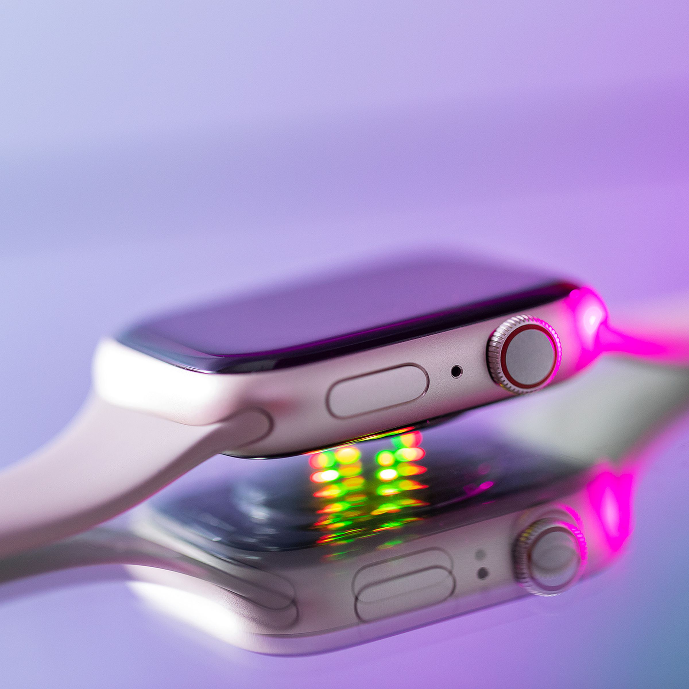 The Apple watch Series 8 with sensor array lit up