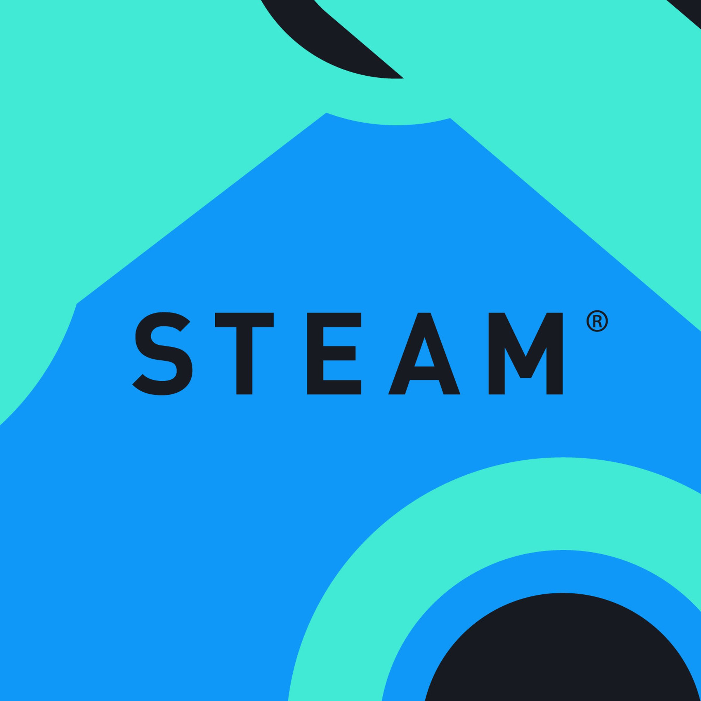 The Steam brand logo against a blue and black backdrop