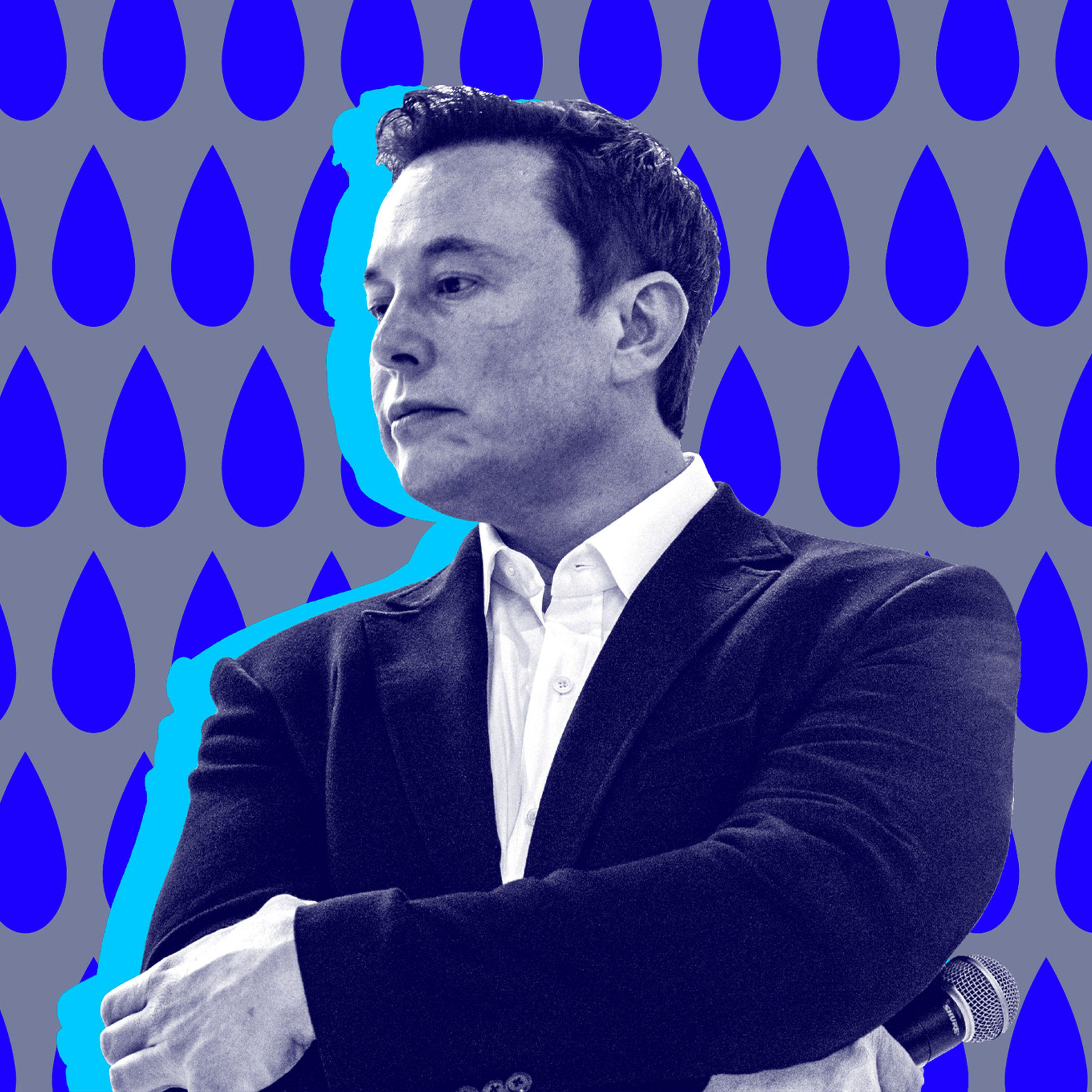 Elon Musk on a blue background