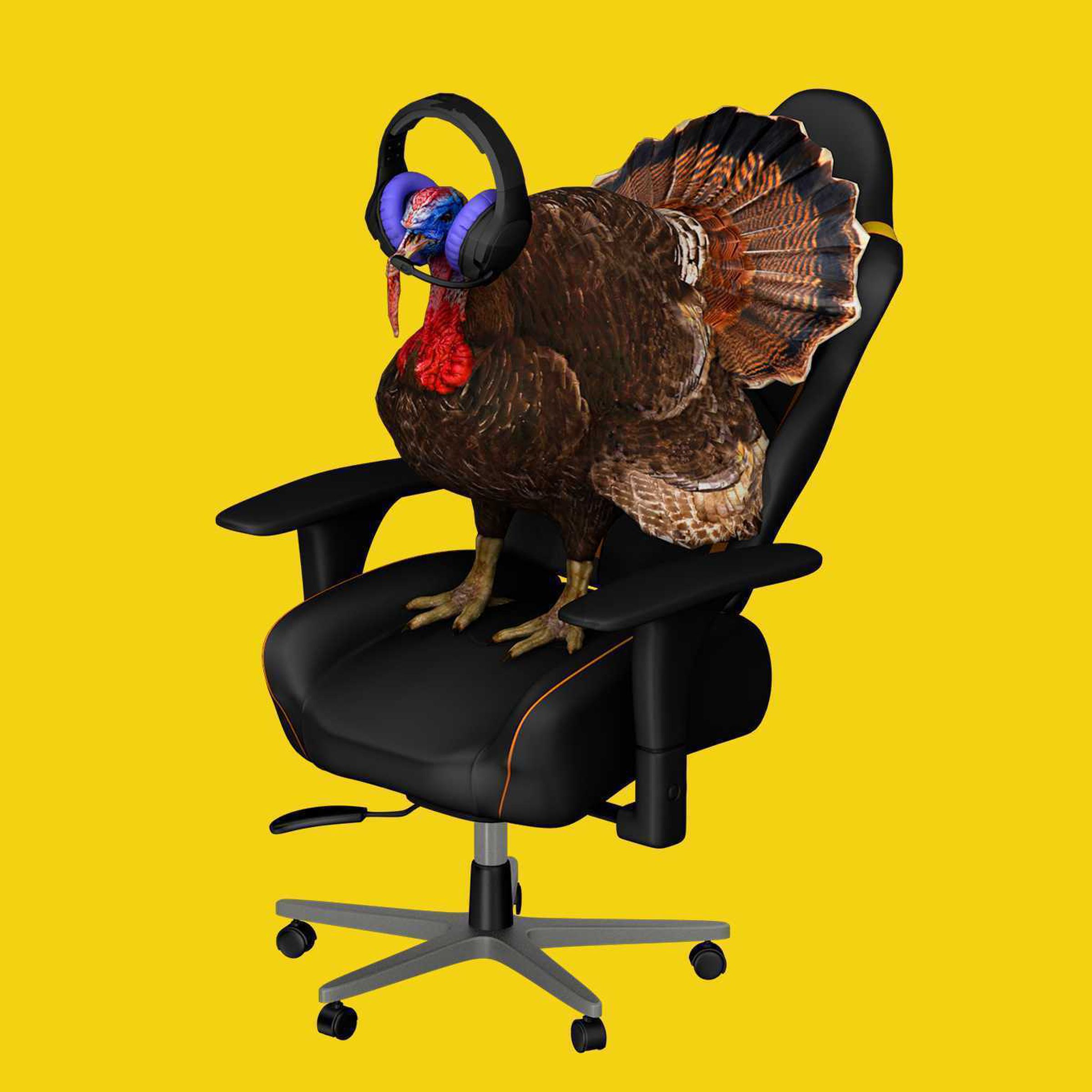 An illustration of a gamer turkey wearing big headphones.