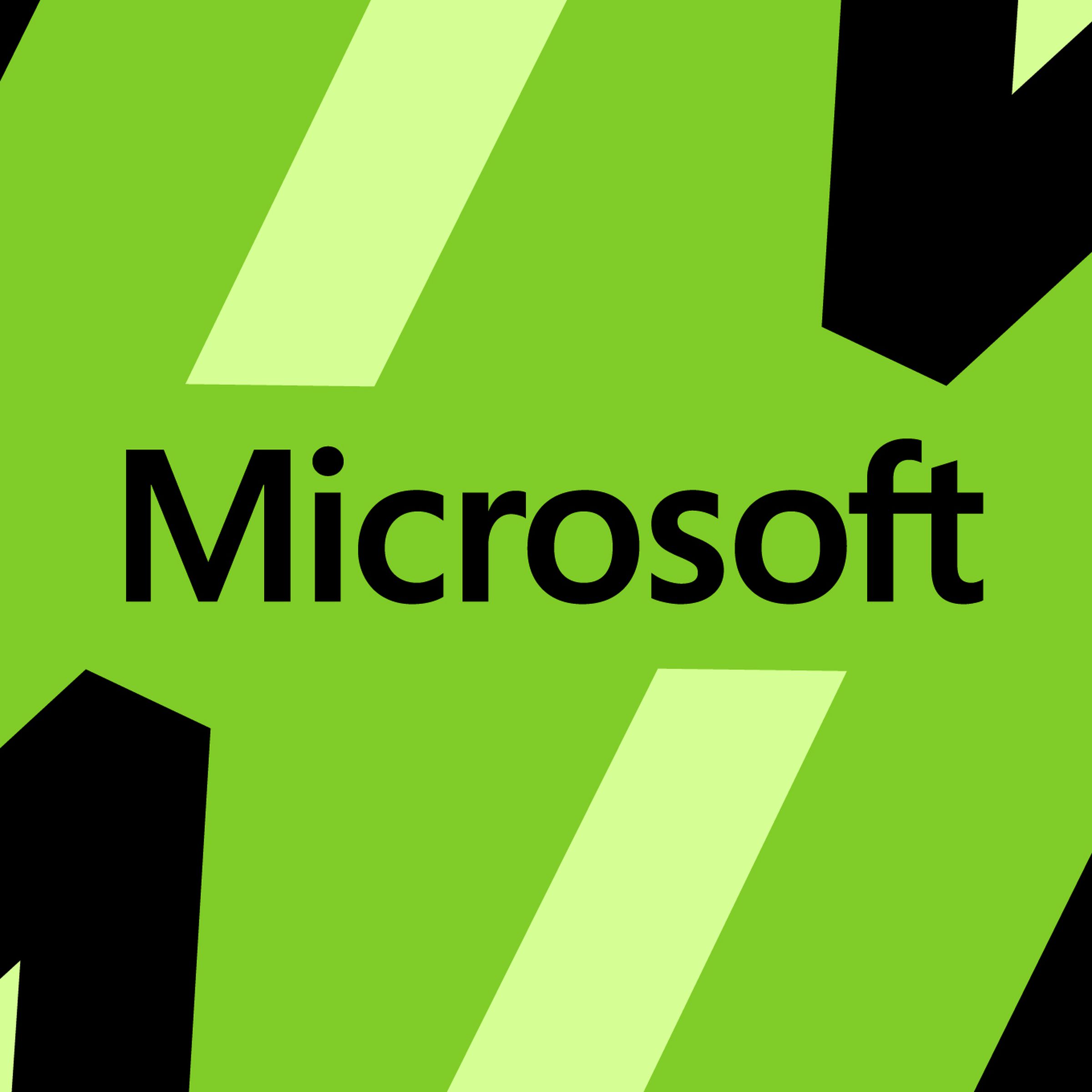 Illustration of the Microsoft wordmark on a green background