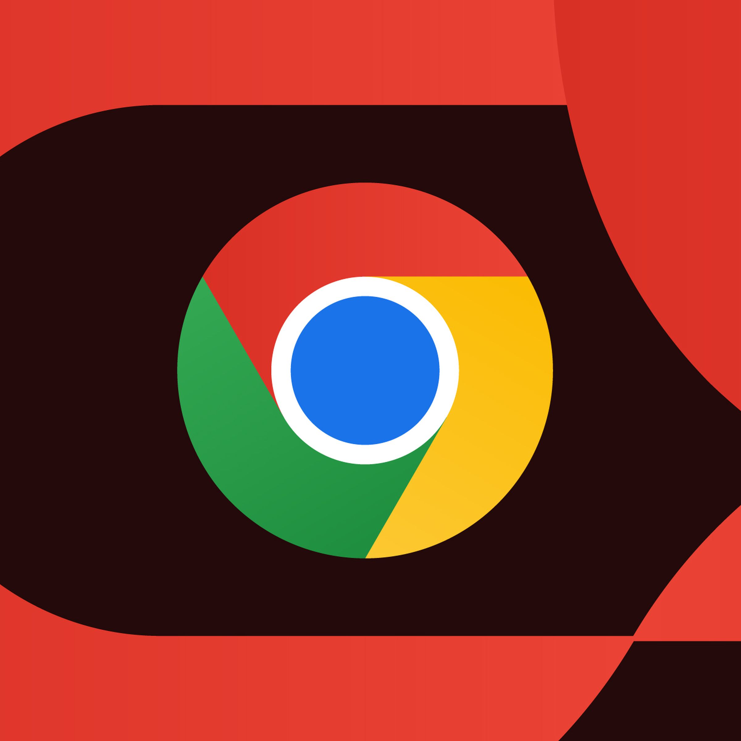 Illustration of the Chrome logo on a bright and dark red background.