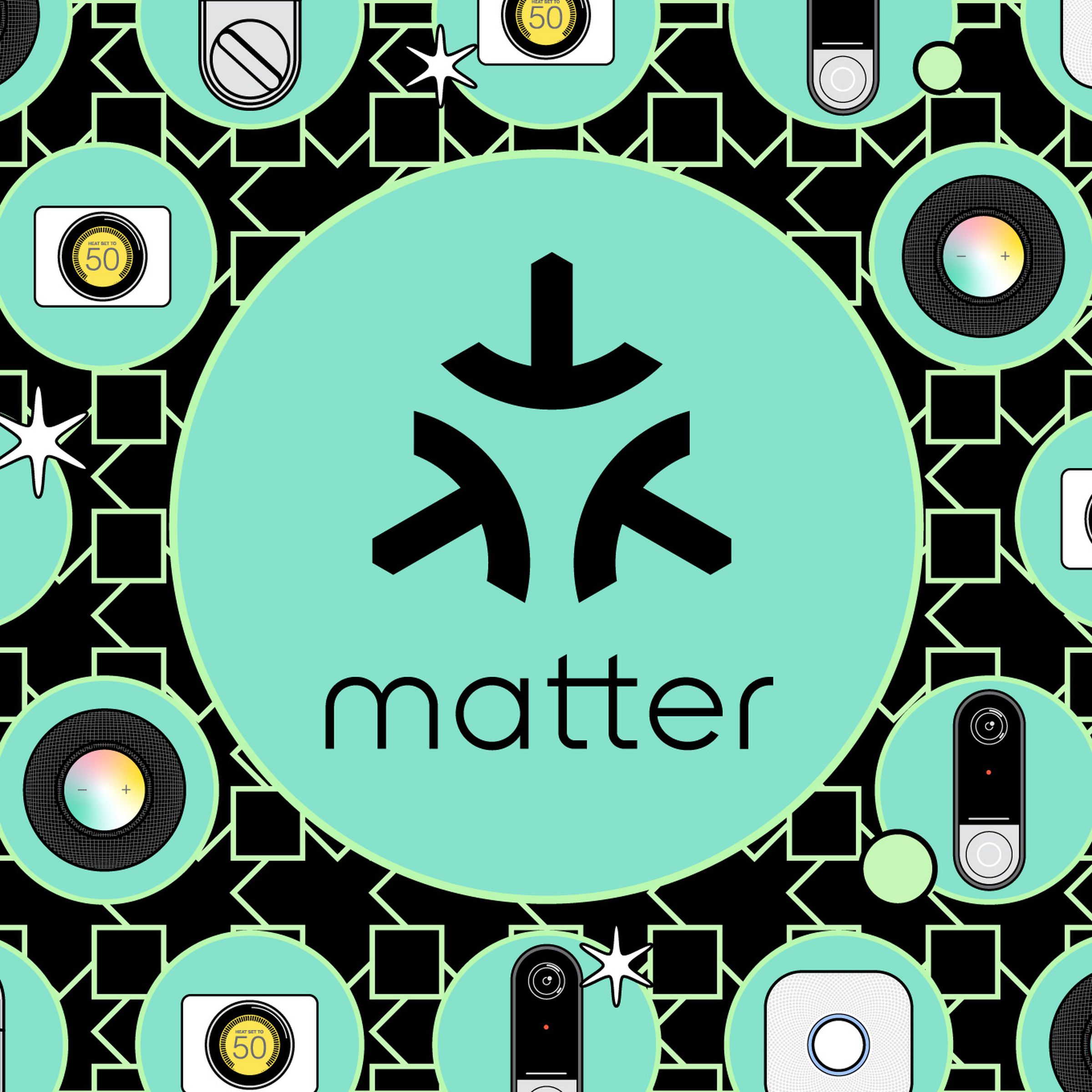 Vector illustration of a Matter logo on a graphic background.
