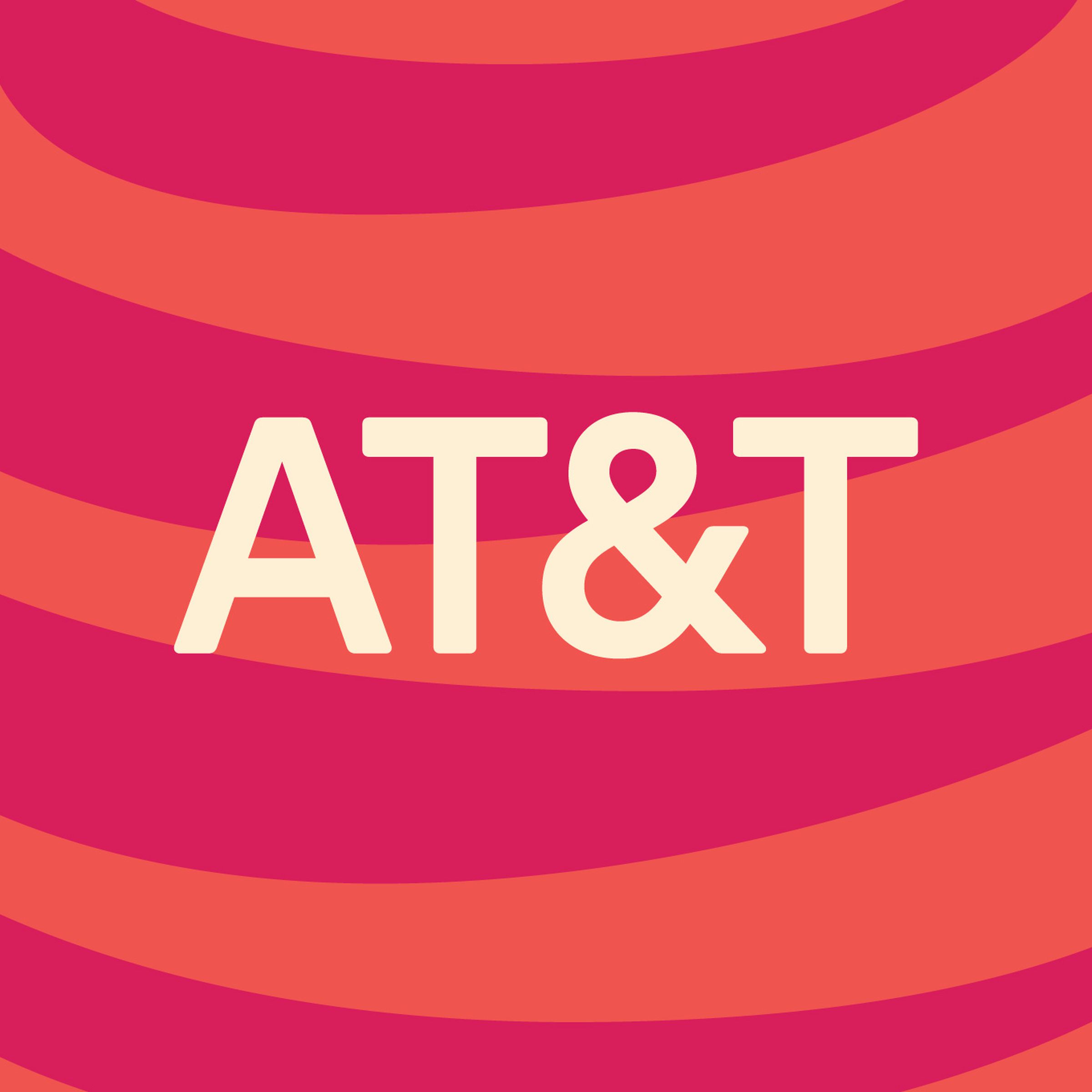 AT&amp;T logo with illustrated red and orange background.