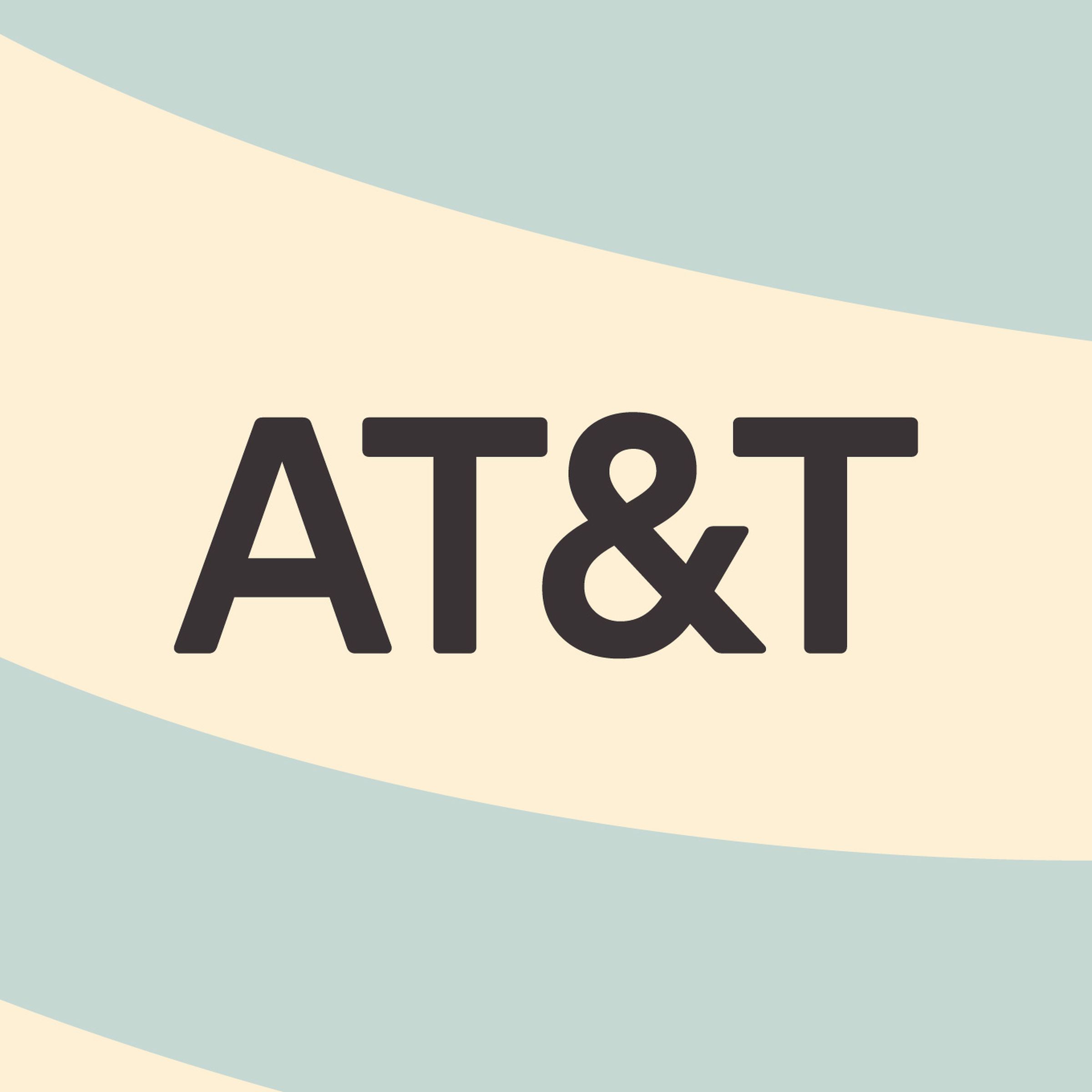 The text AT&amp;T logo on a light blue and tan background