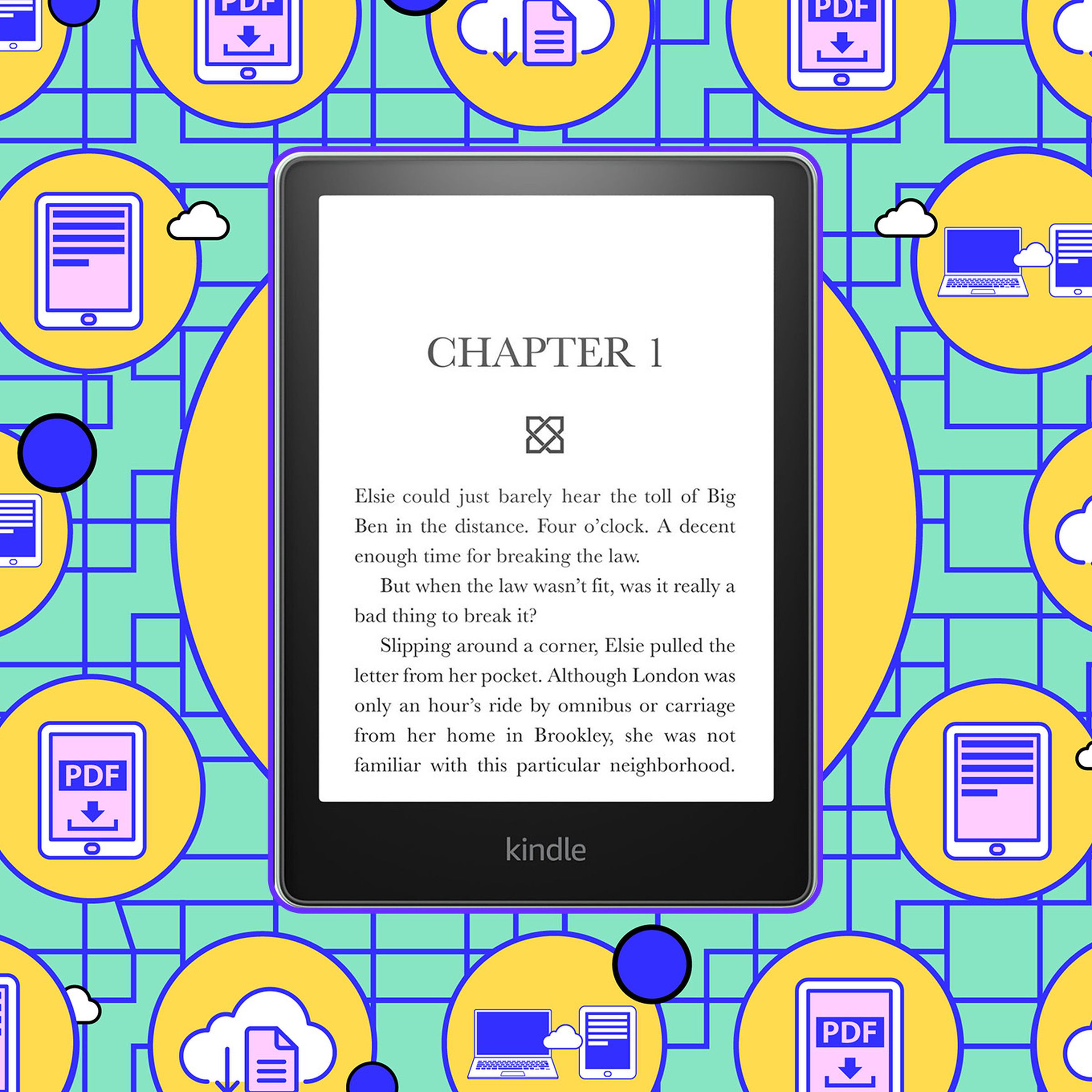 Kindle with illustrated background