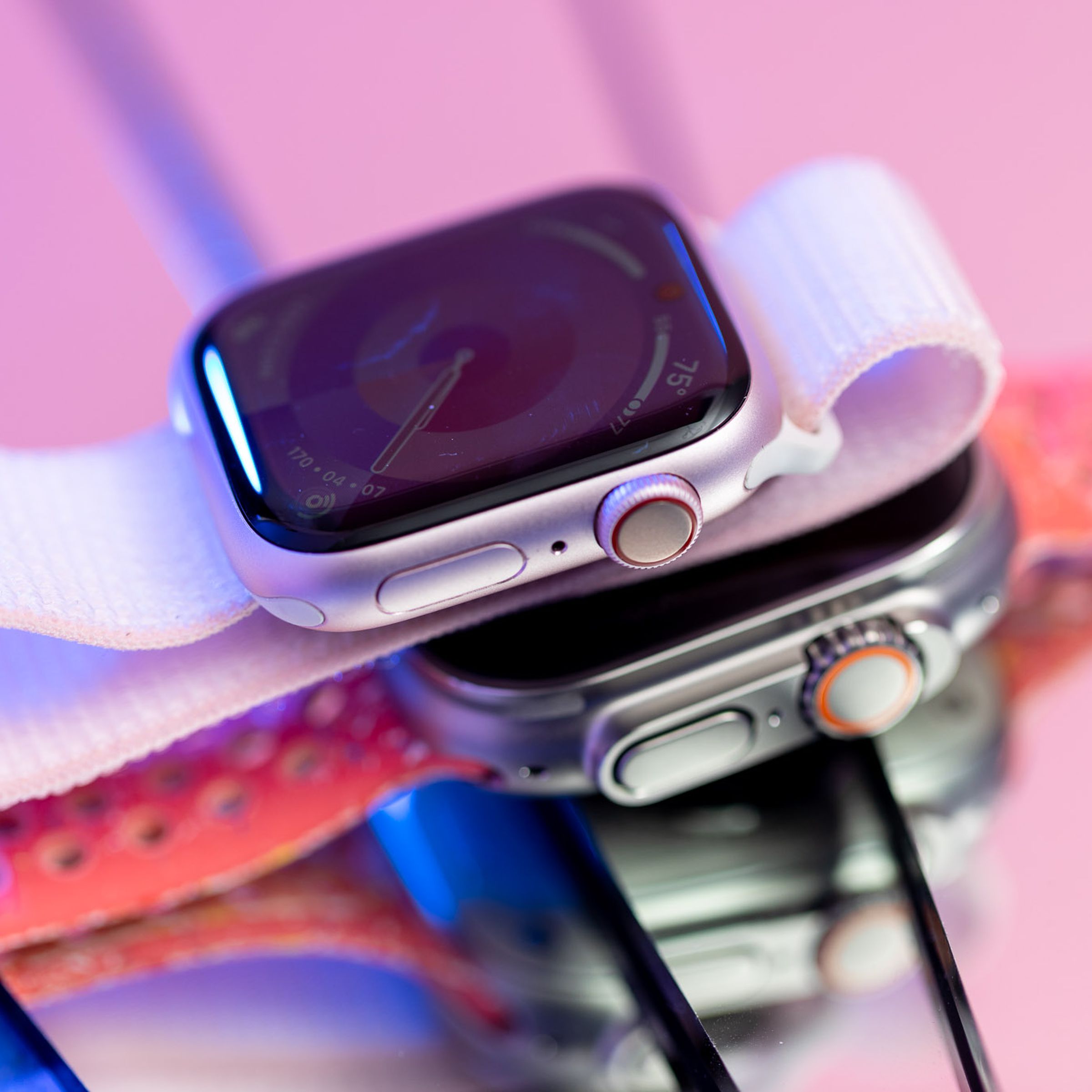 The Apple Watch Series 9 on top of the Ultra 2