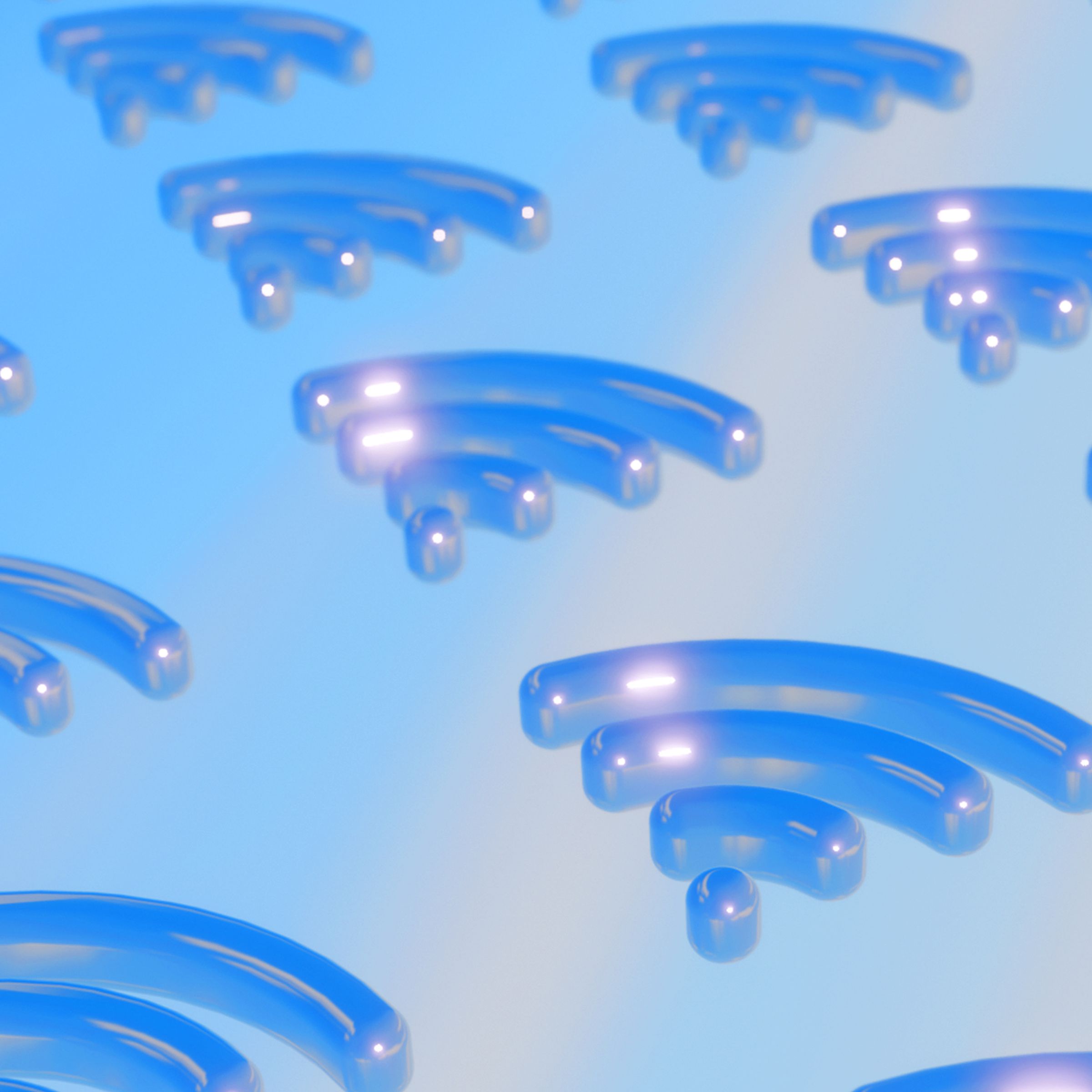 3D wifi symbols on a sky blue background.