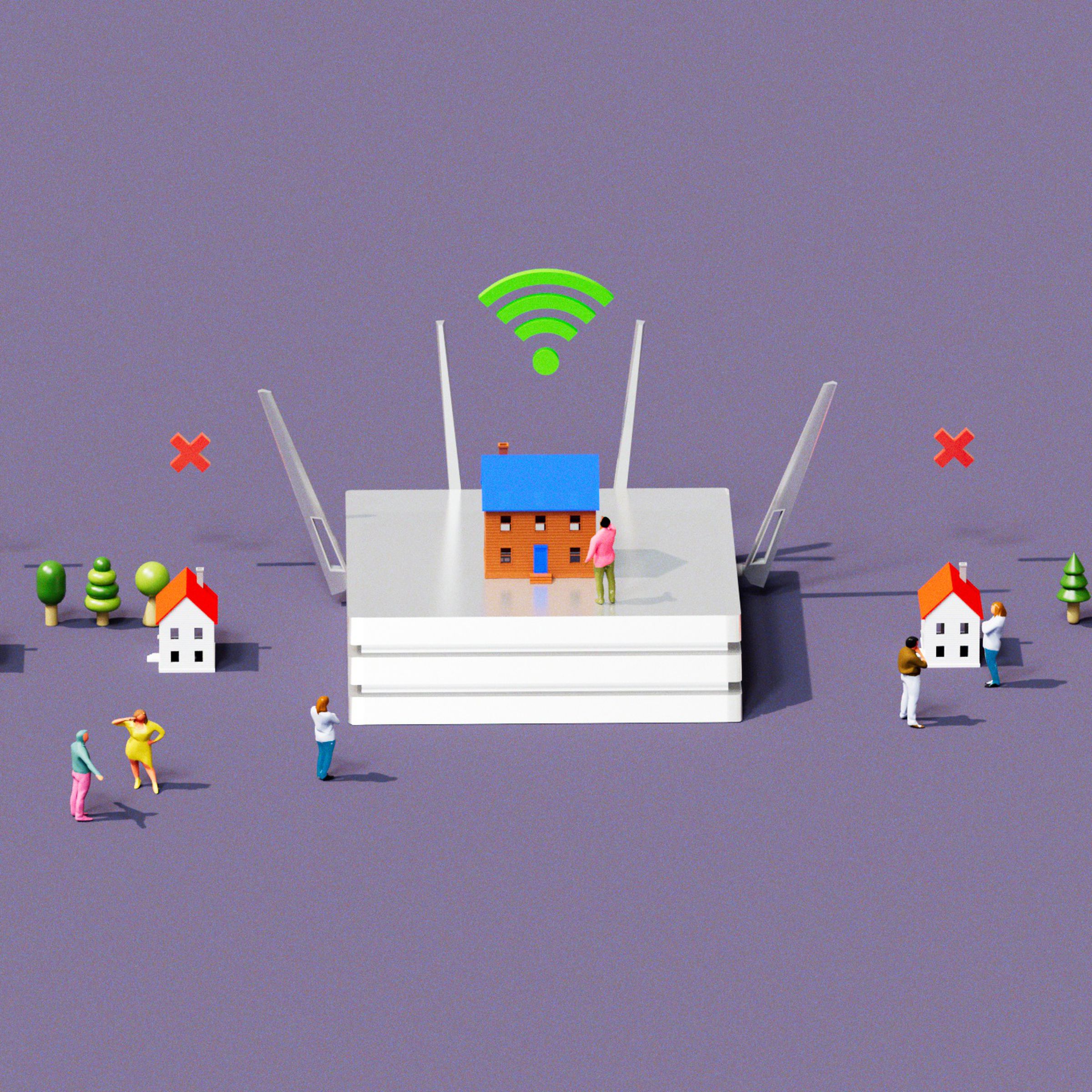 3D illustration showing discriminatory patterns in internet access.
