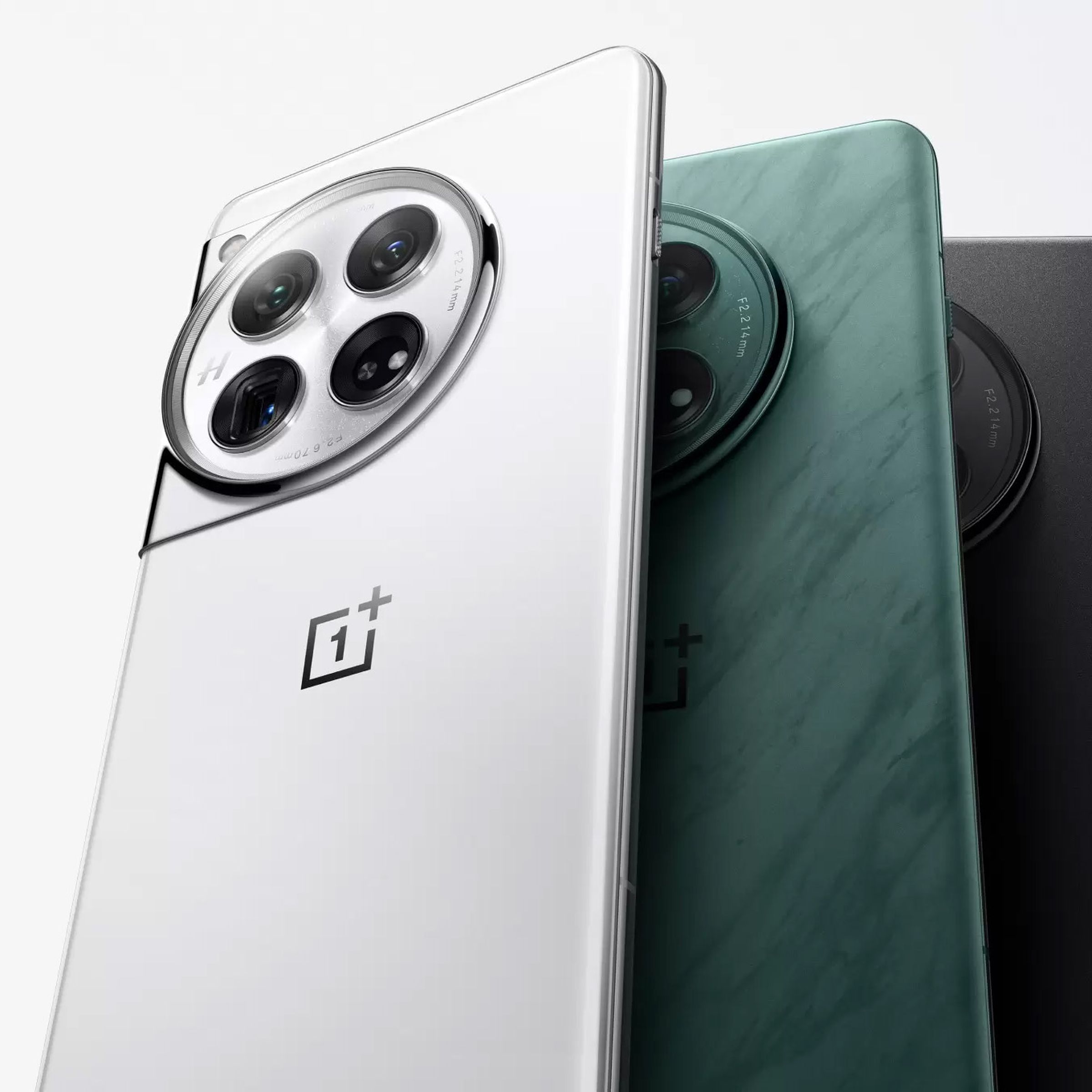 OnePlus 12 in white, green, and black.