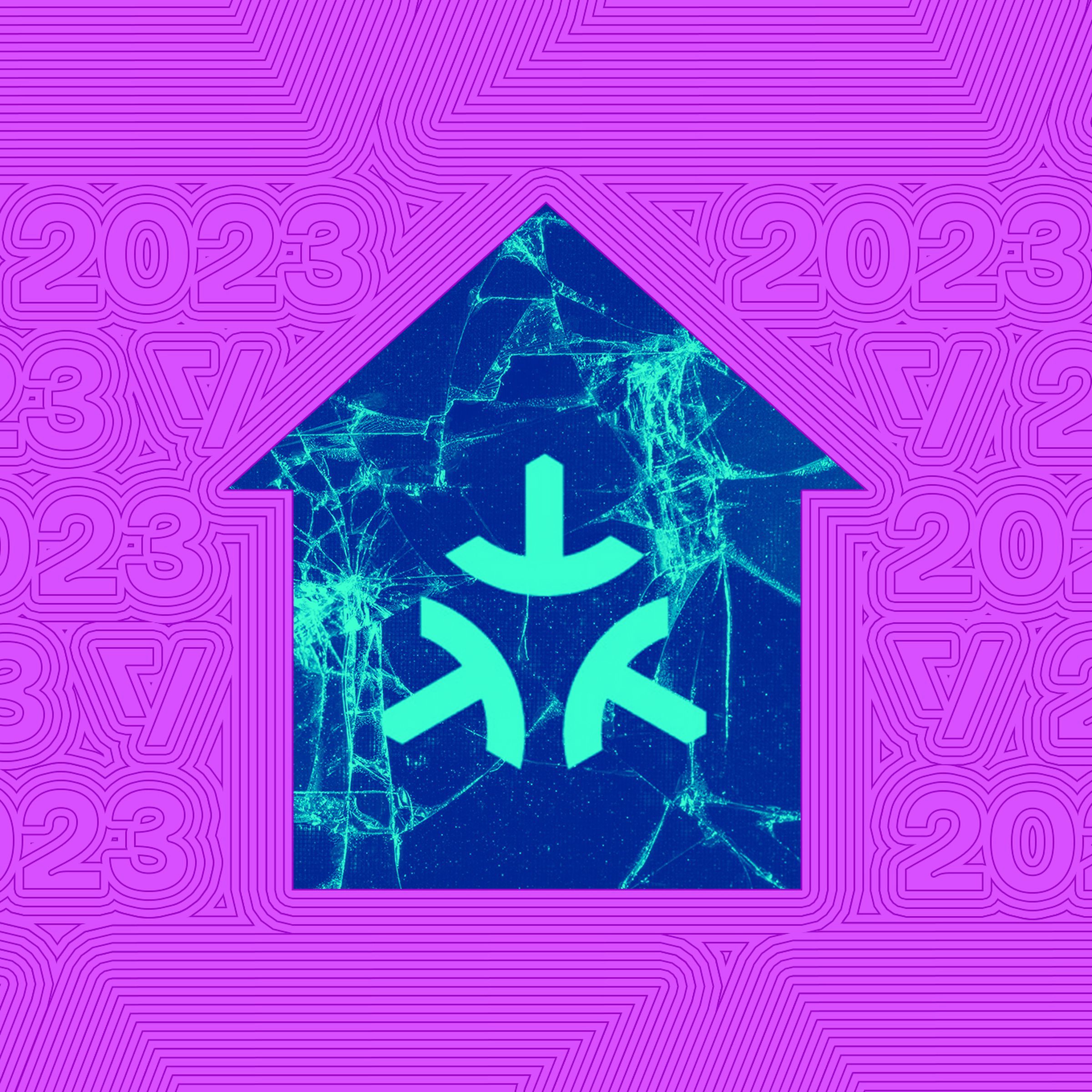 Vector collage of a smart home containing a broken Matter logo.