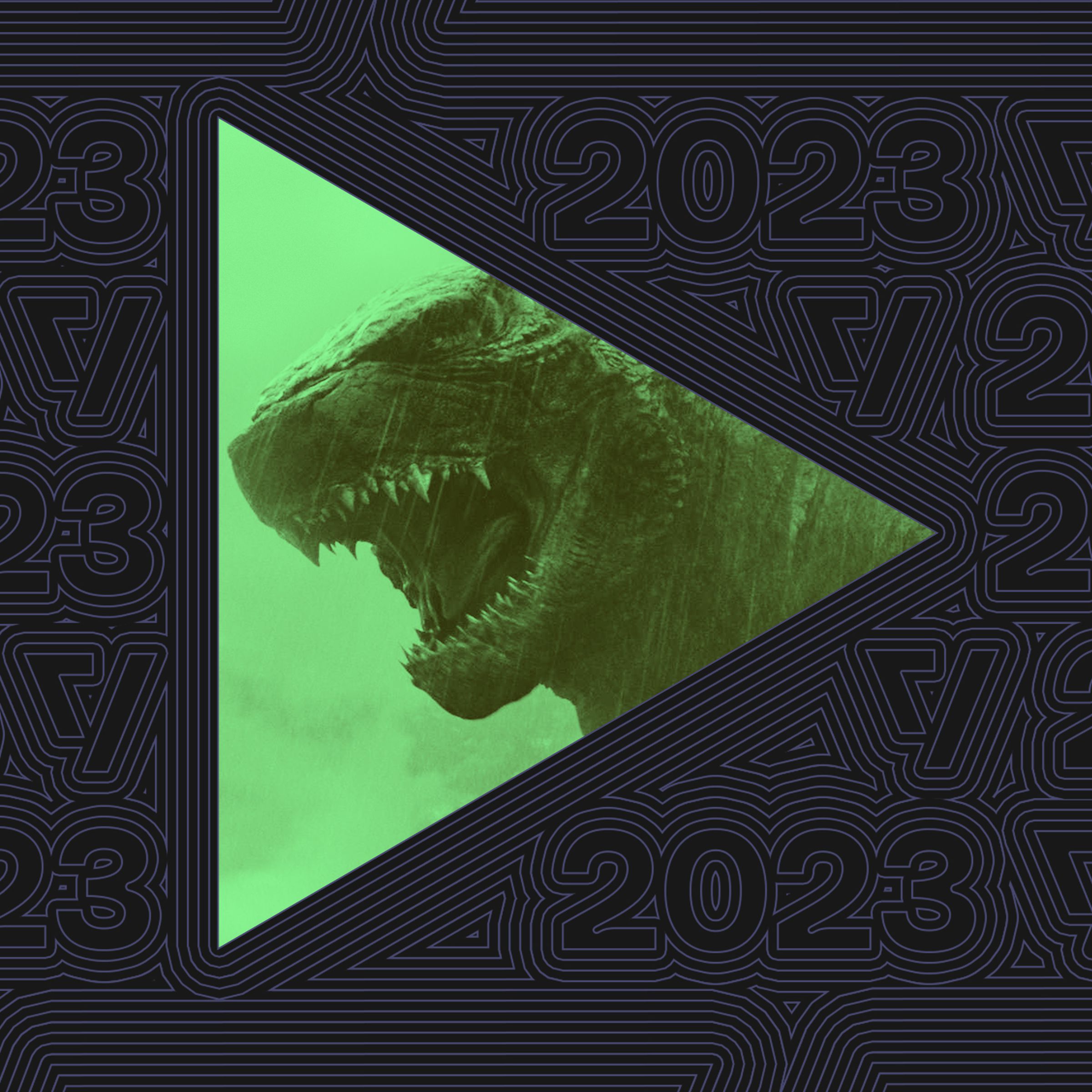 Vector collage featuring a still from Monarch: Legacy of Monsters inside a play button symbol.