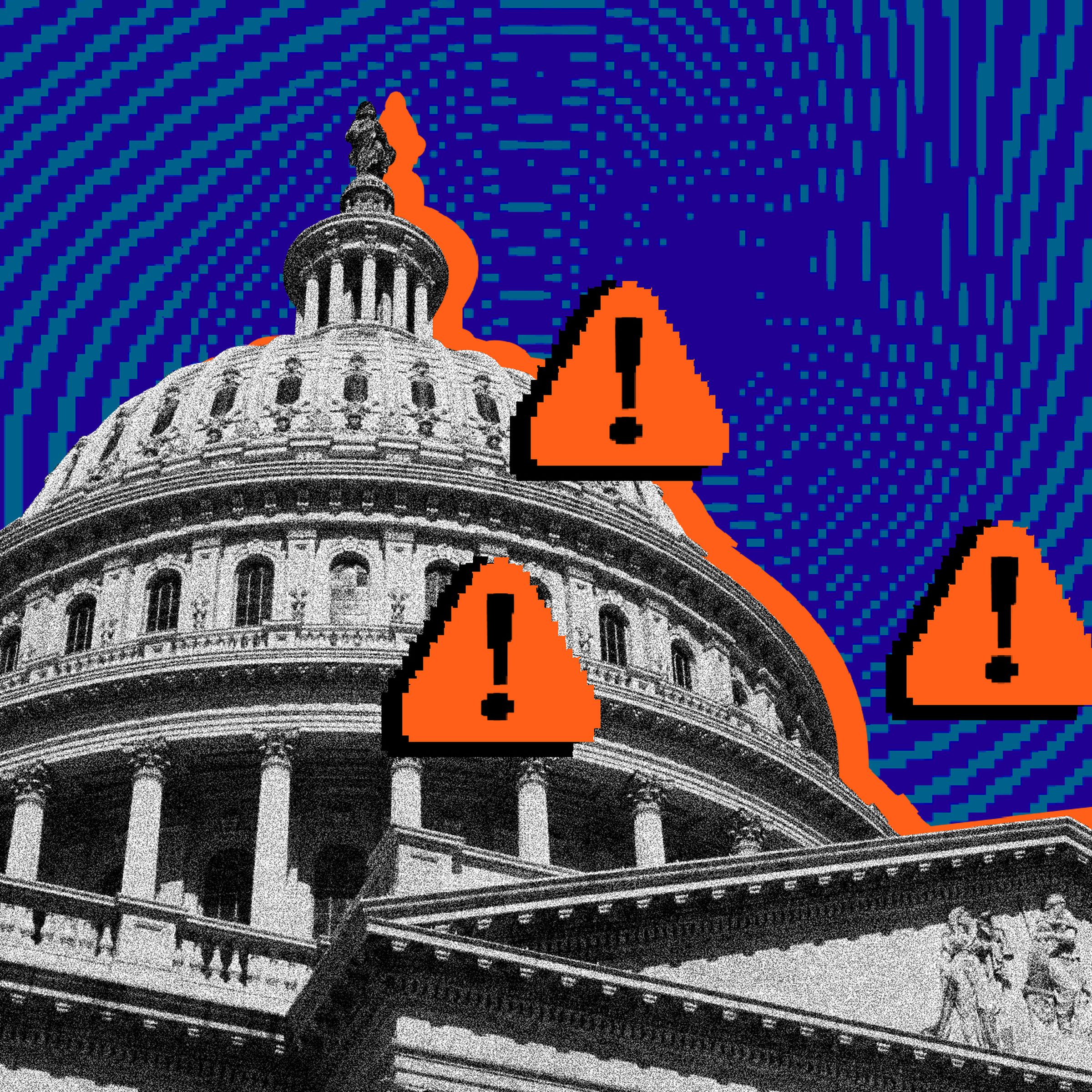 Photo collage showing error messages over Congress.