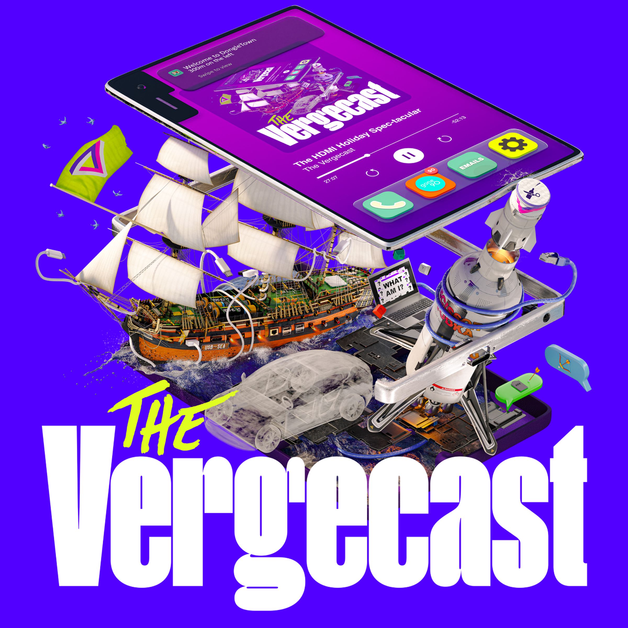 The Vergecast logo, on a blue background.