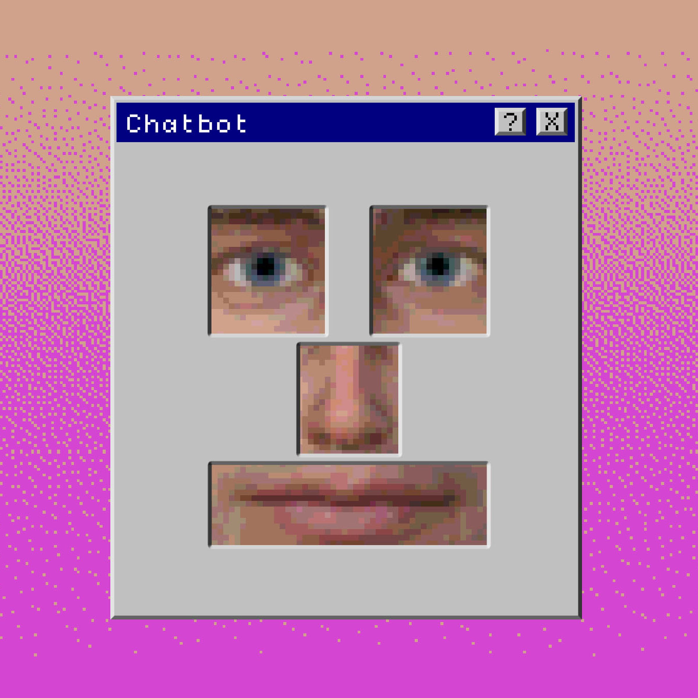 Illustration of a chatbot with a creepy human face.
