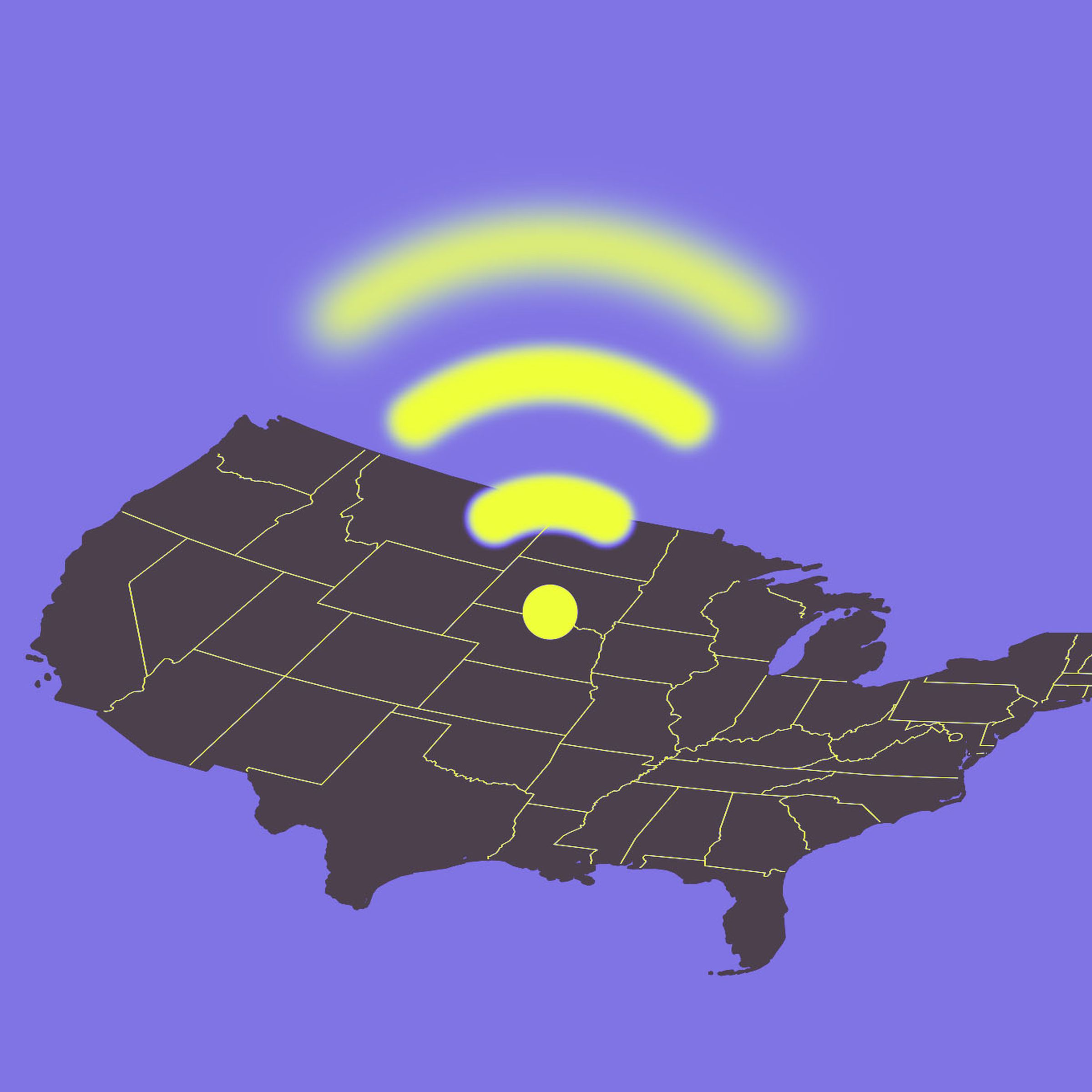 A fading Wi-Fi symbol above the United States.