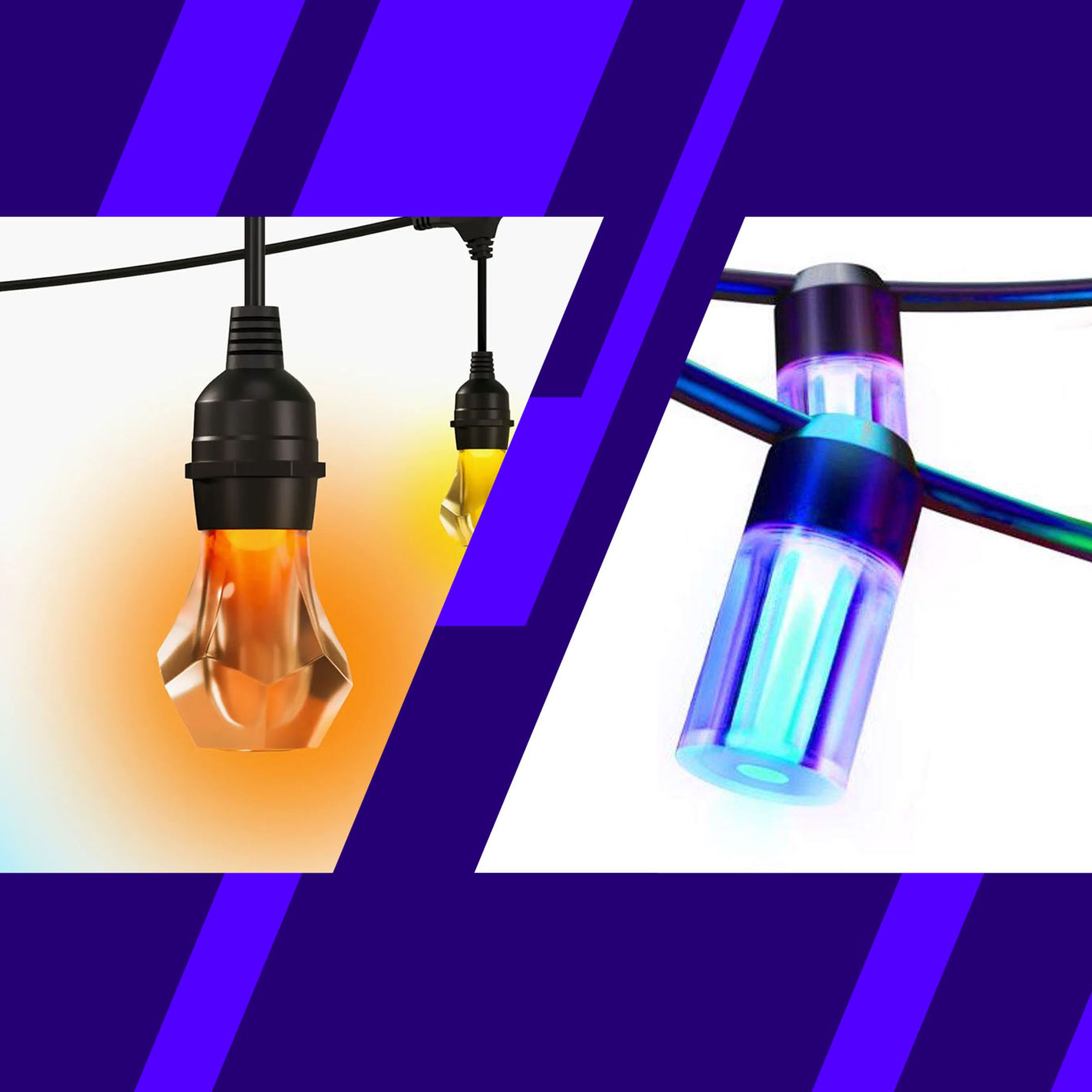 Photo collage showing two different brands of string lights.