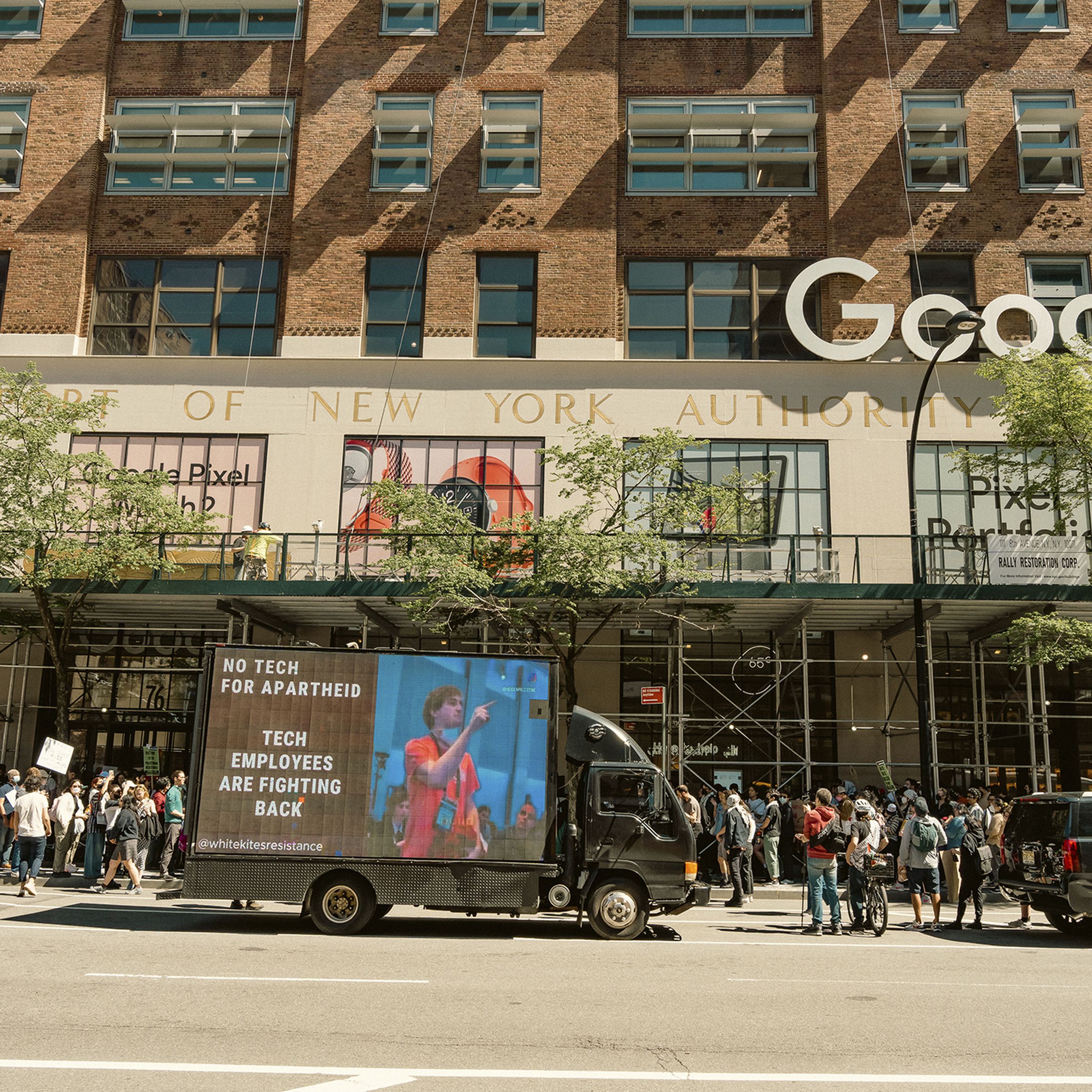 Protest outside Google offices in Chelsea, Manhattan, NY, on Tuesday, April 16, 2024.