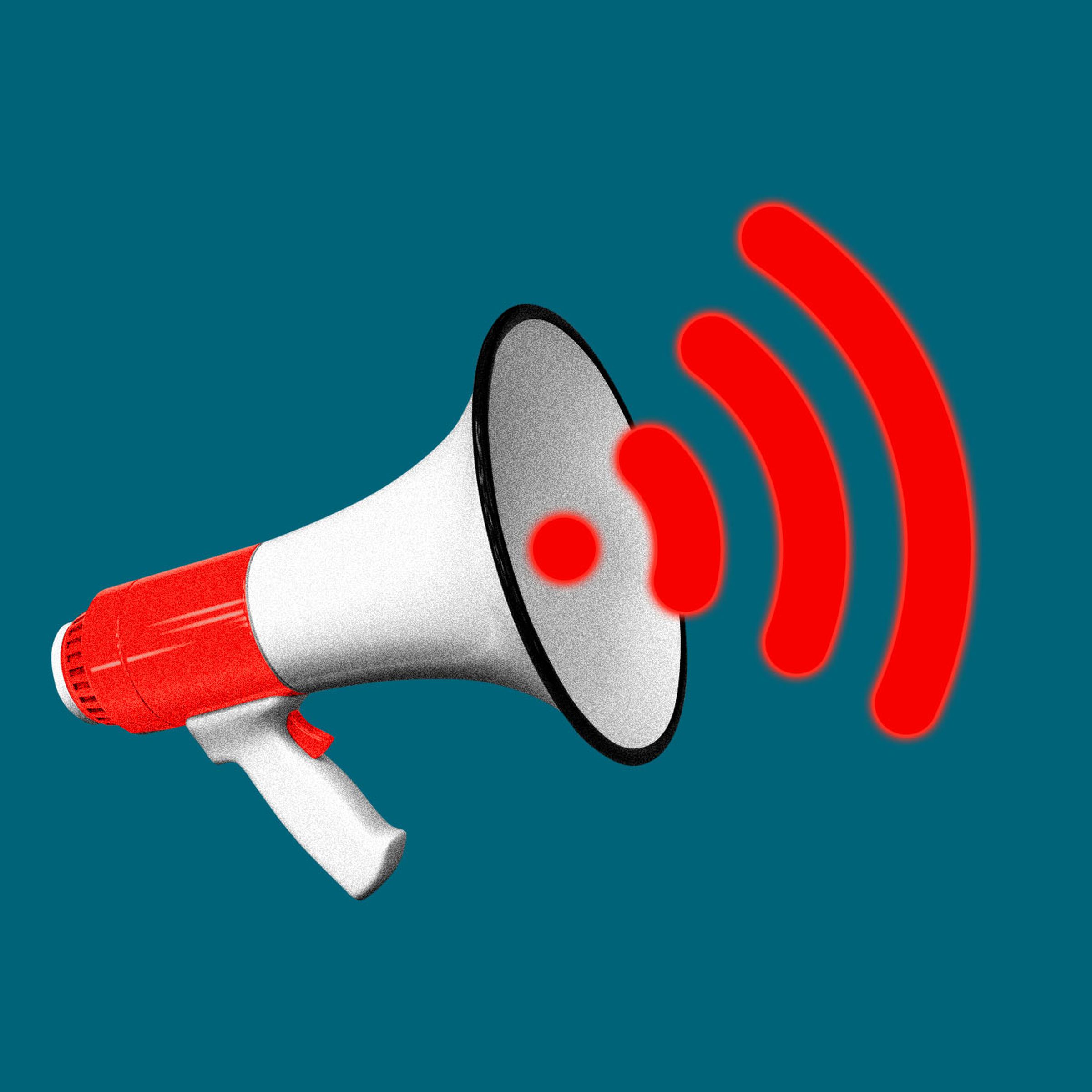 Photo illustration of a megaphone with a wifi symbol coming out of it.