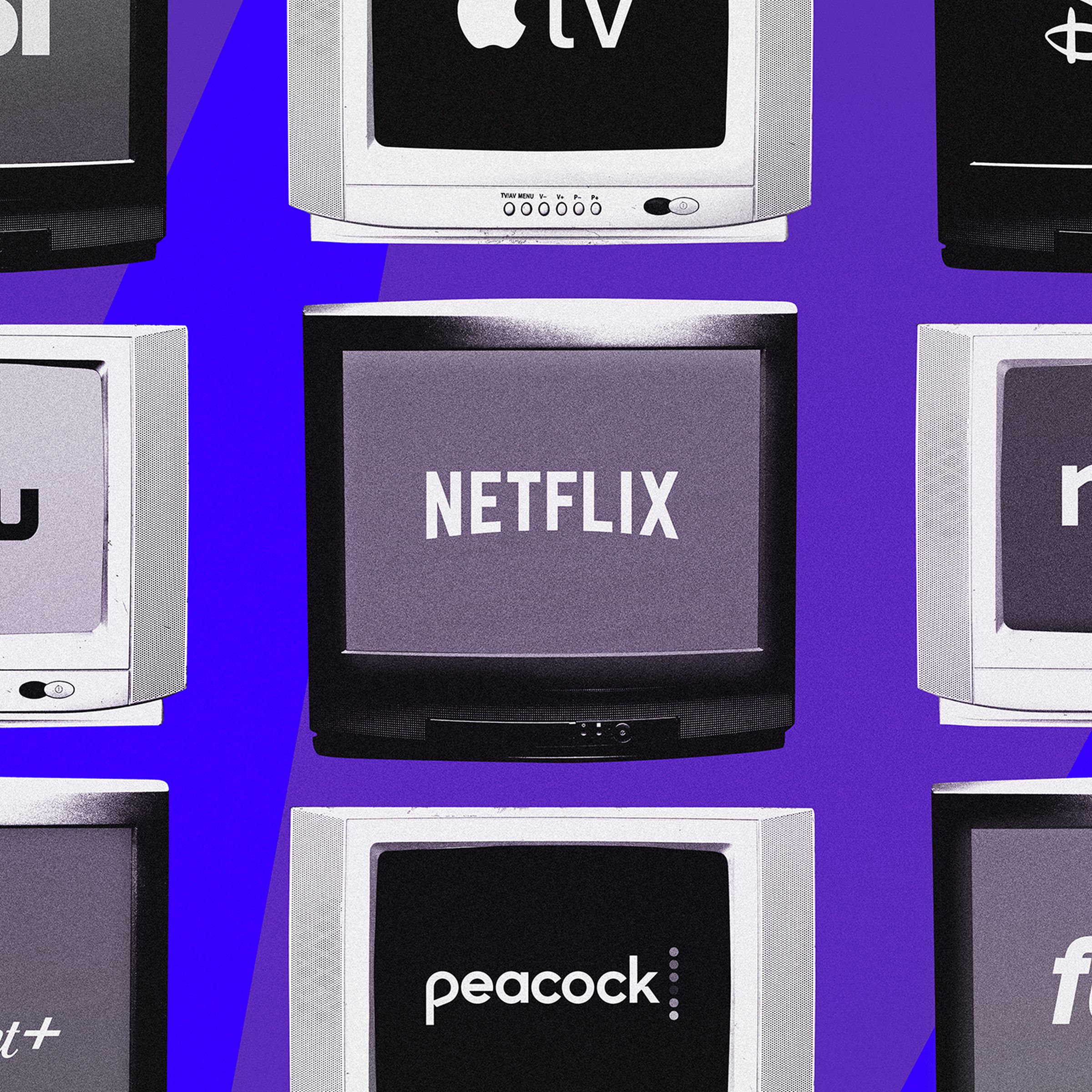 a graphic of multiple TVs displaying streaming service logos
