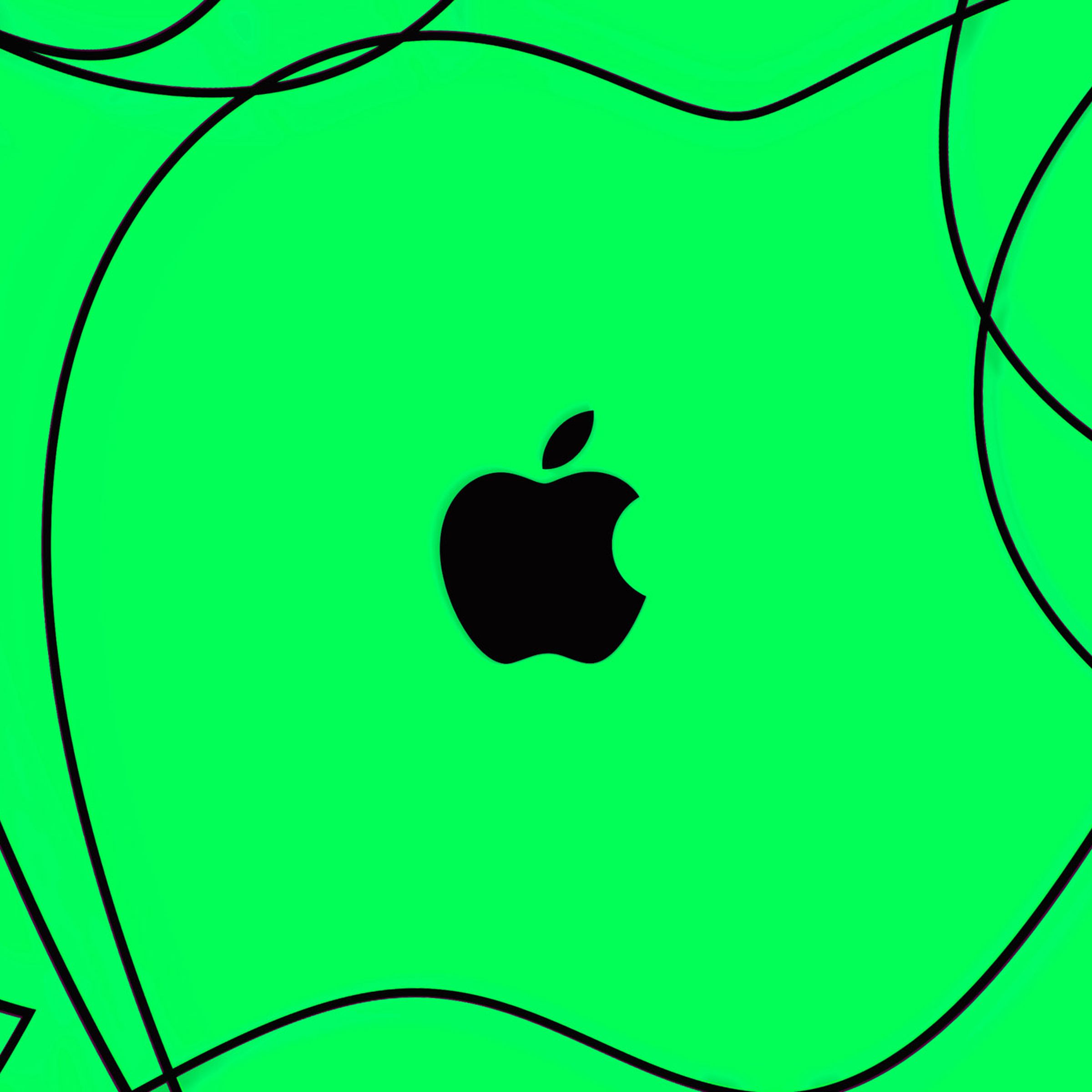 The Apple logo on a green background