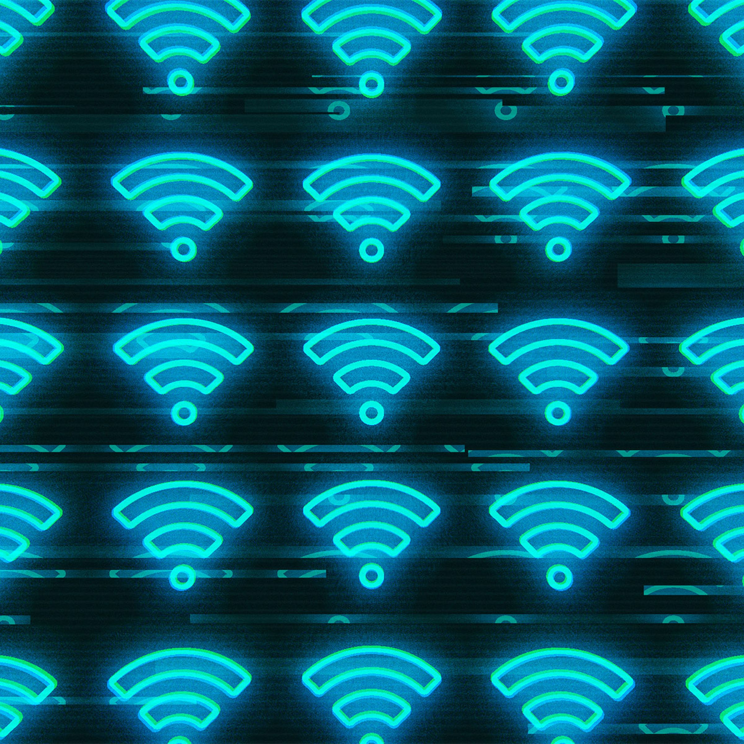 An illustration showing a repeating pattern of blue Wi-Fi logos