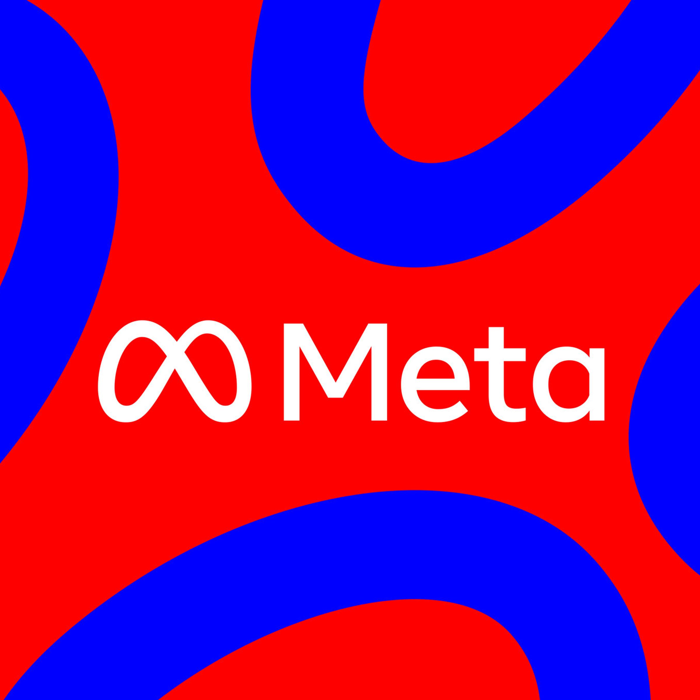 Image of Meta’s logo with a red and blue background.