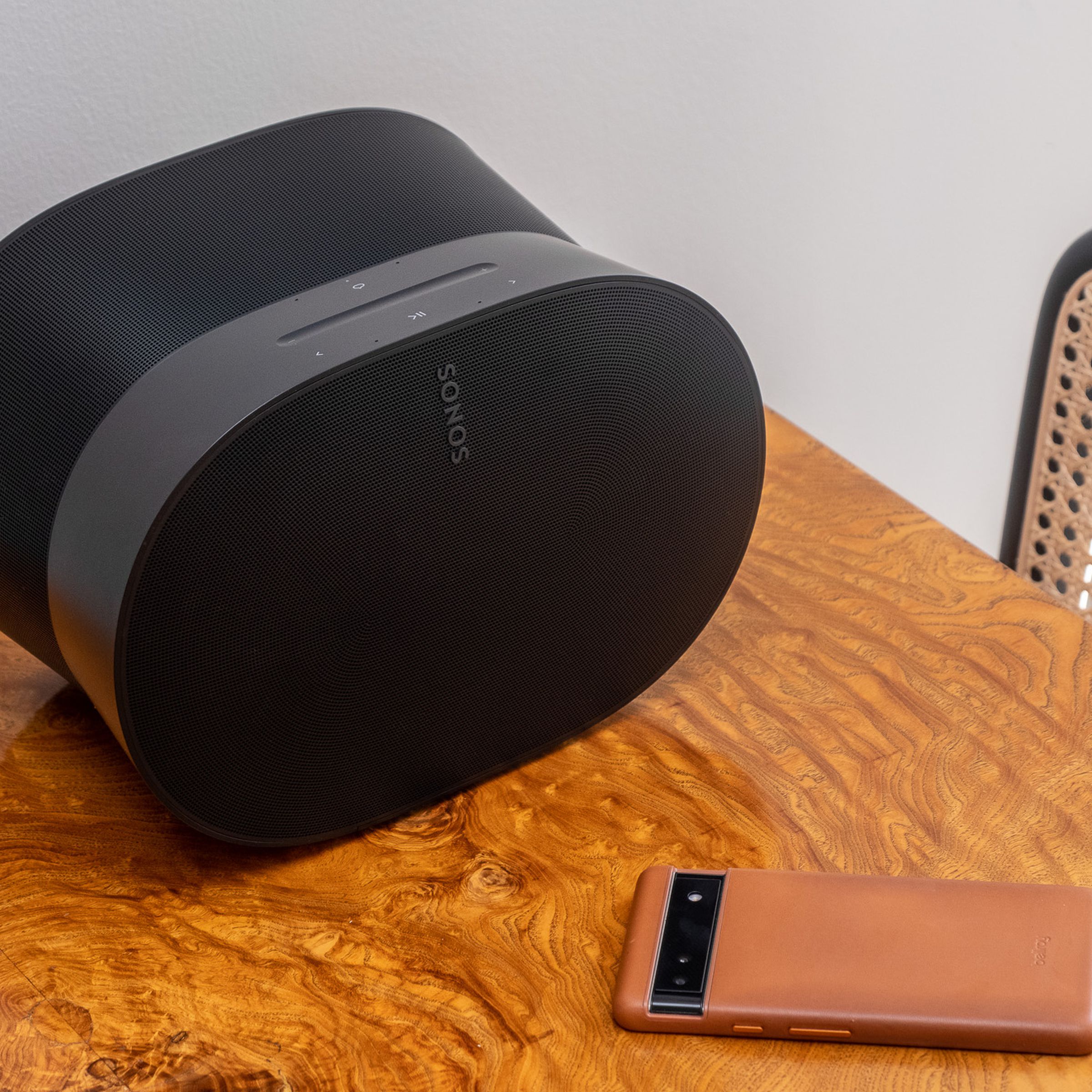A photo of the Sonos Era 300 on a kitchen dining table.