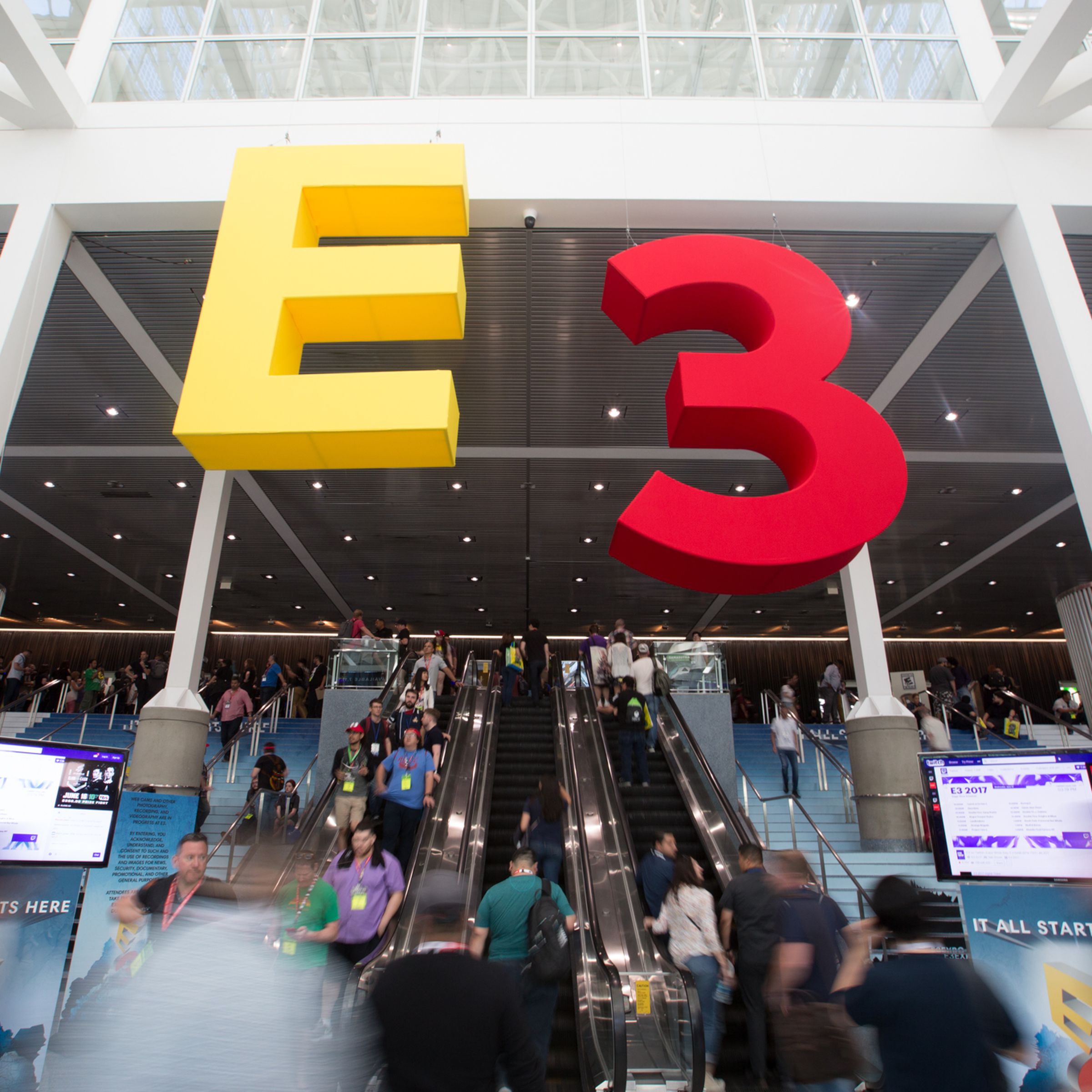 The letter “E” and number “3” hung over the escalators at the Electronic Entertainment Expo.