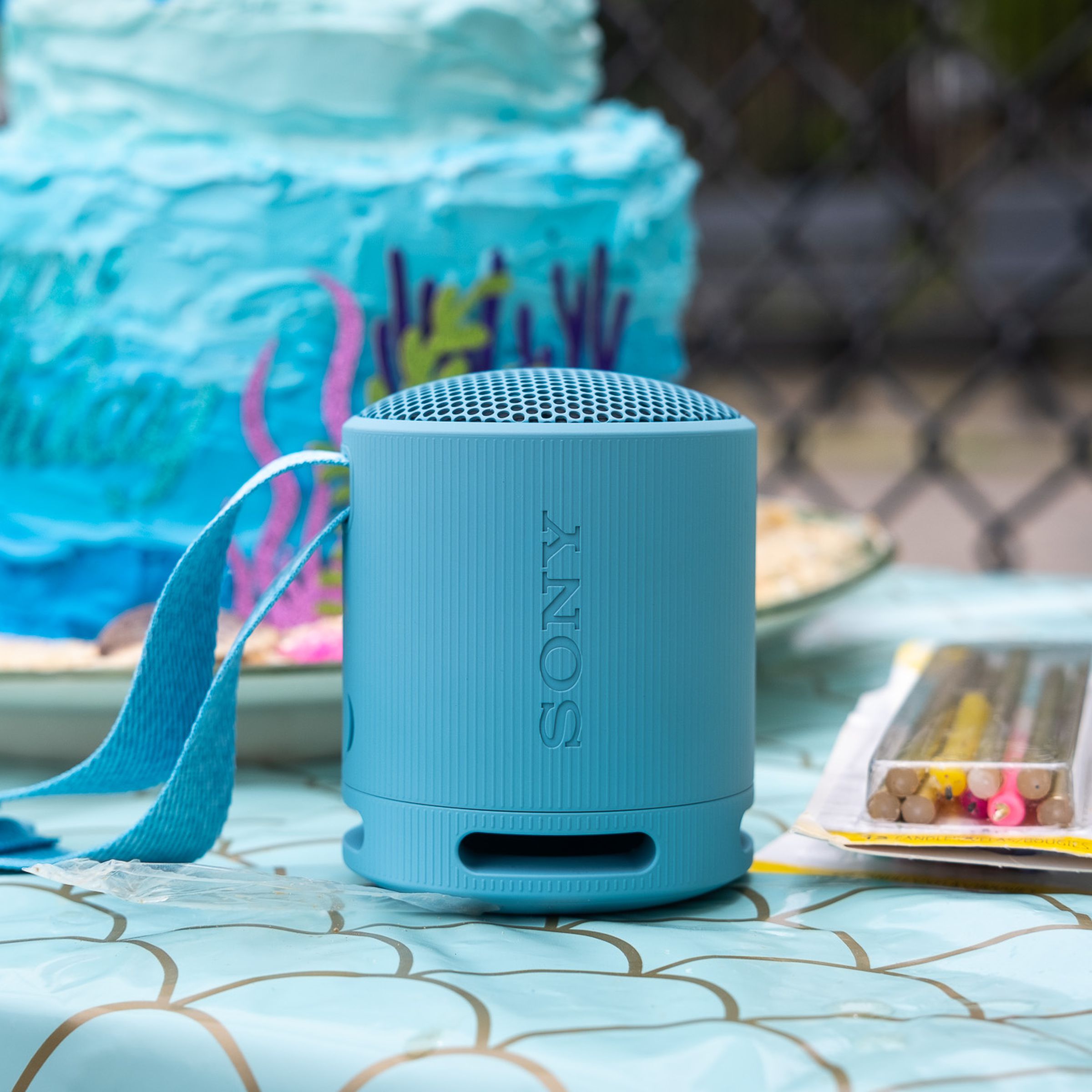 A photo of Sony’s compact SRS-XB100 Bluetooth speaker.