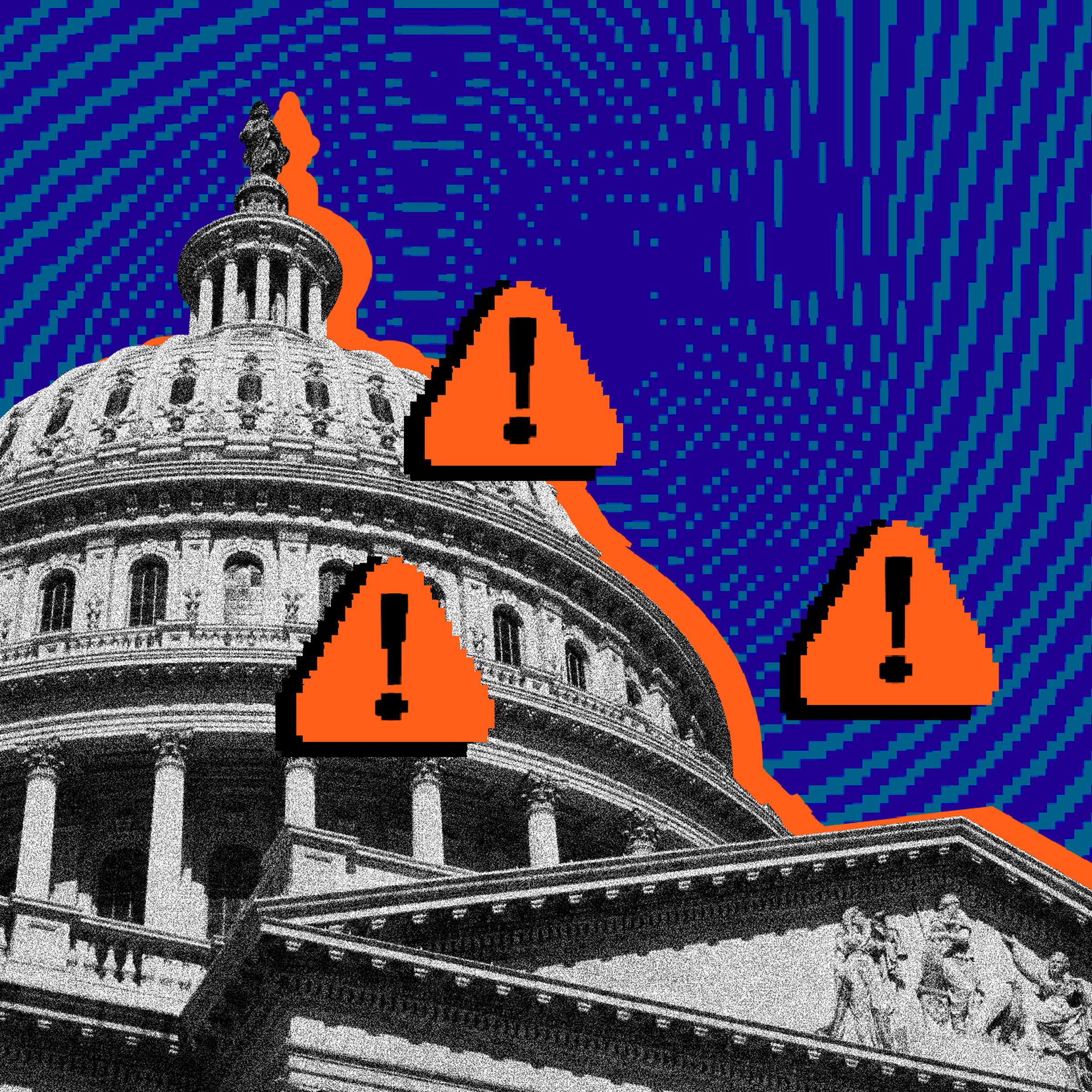 Photo collage showing error messages over Congress.