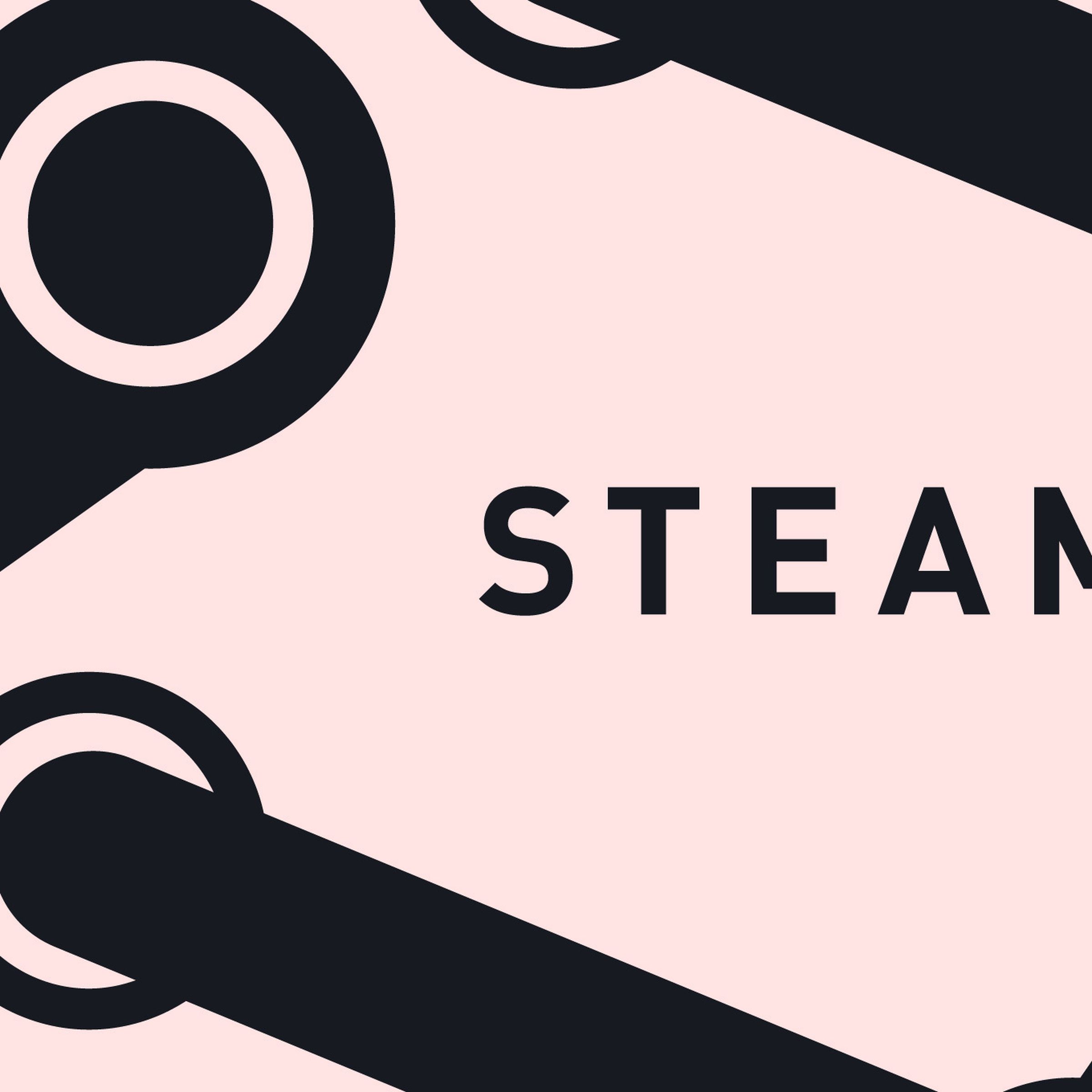The Steam logo on a pink background, surrounded by Valve logos.