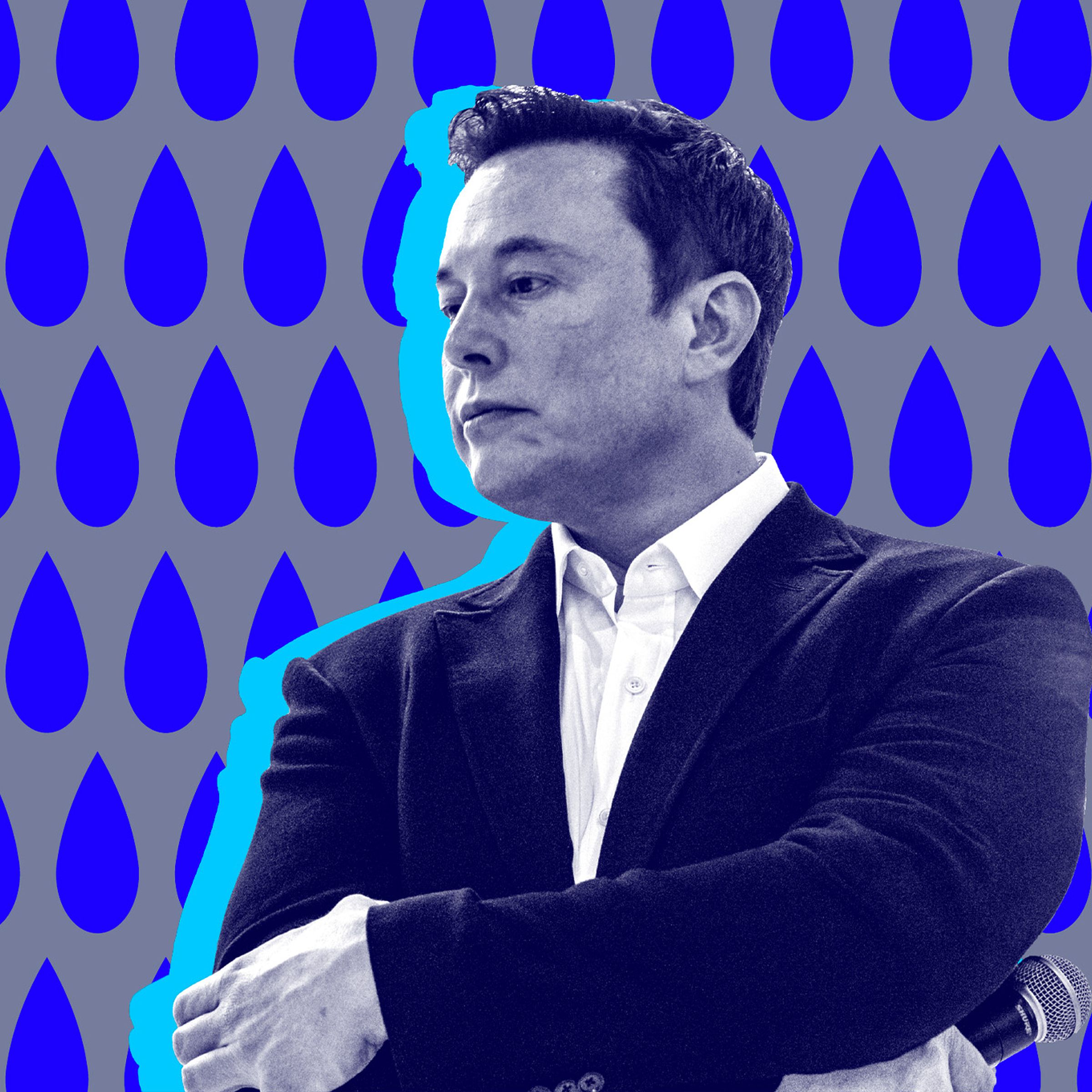 Elon Musk on a blue background