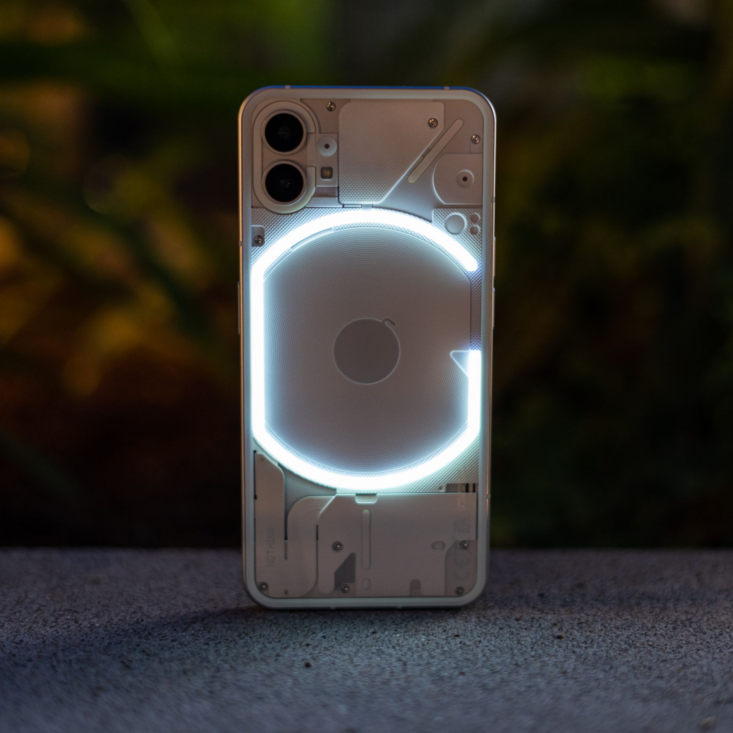 The Phone 1 with its back lights illuminated.