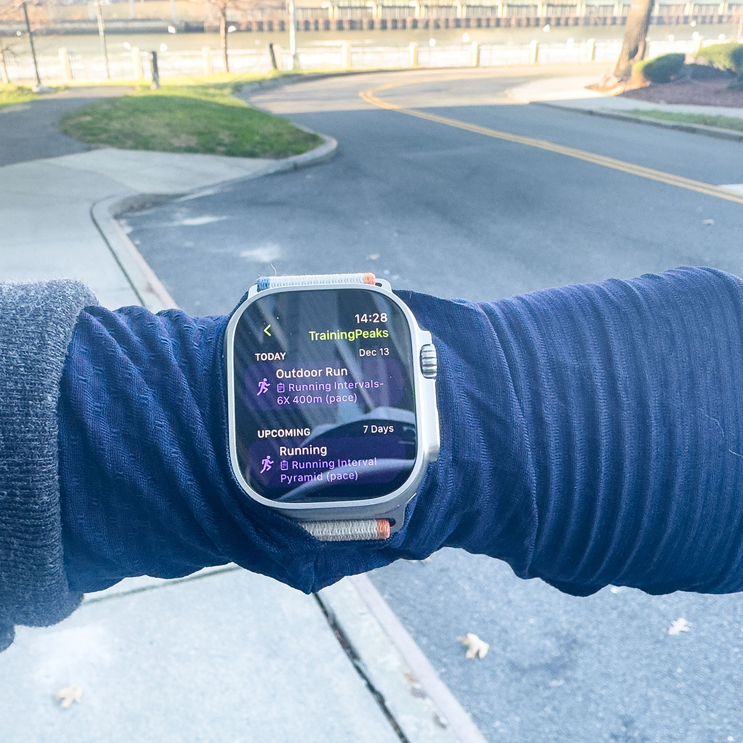 Person looking at Training Peaks workouts import onto an Apple Watch Ultra 2