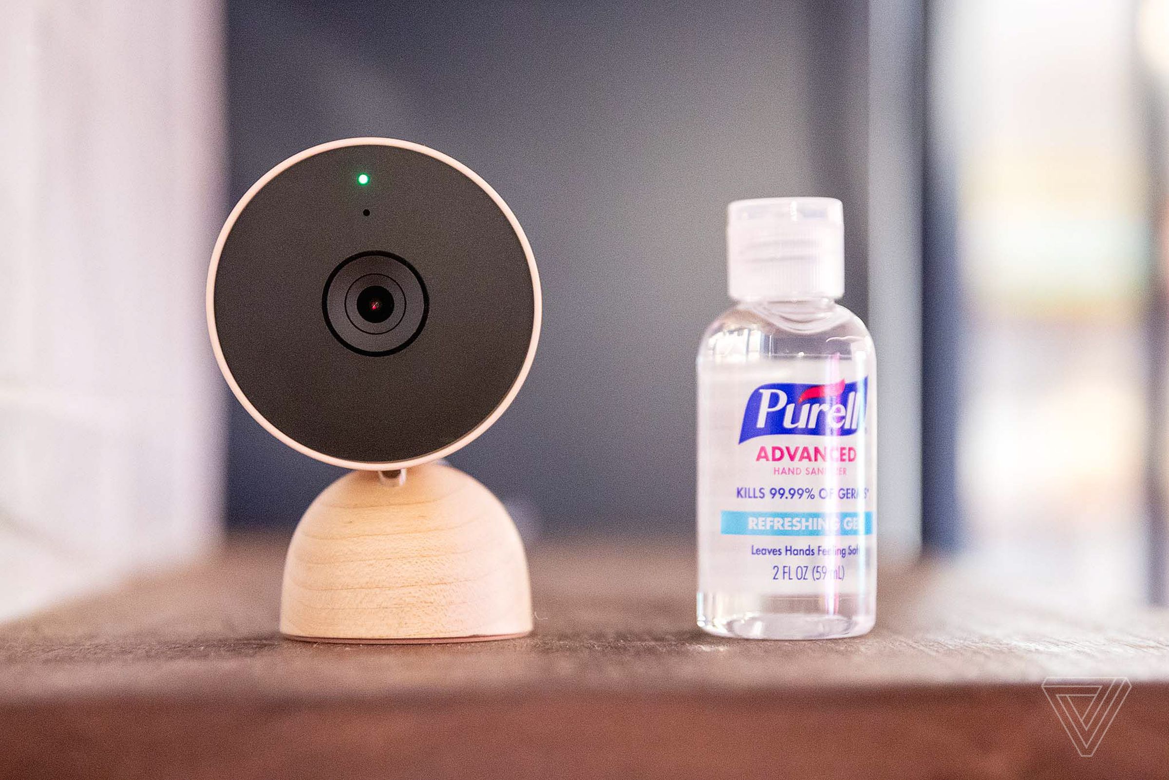 The Nest Cam is only slightly taller than a travel sized bottle of hand sanitizer.