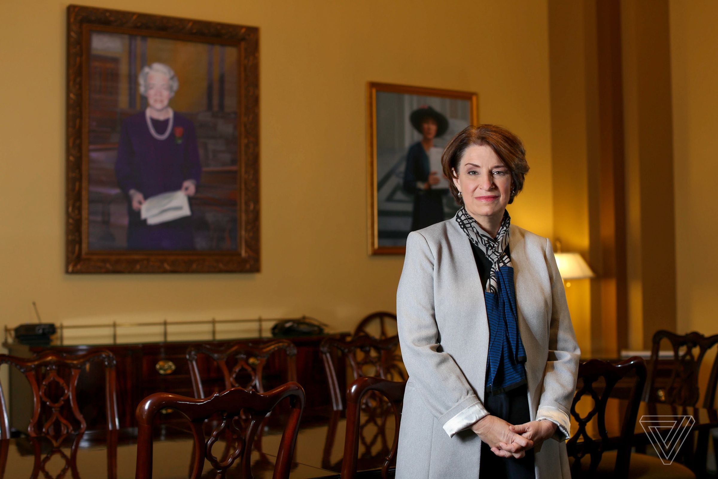 Senator Klobuchar of Minnesota poses for a portrait in her office in Washington, D.C. on January 19th, 2022.﻿