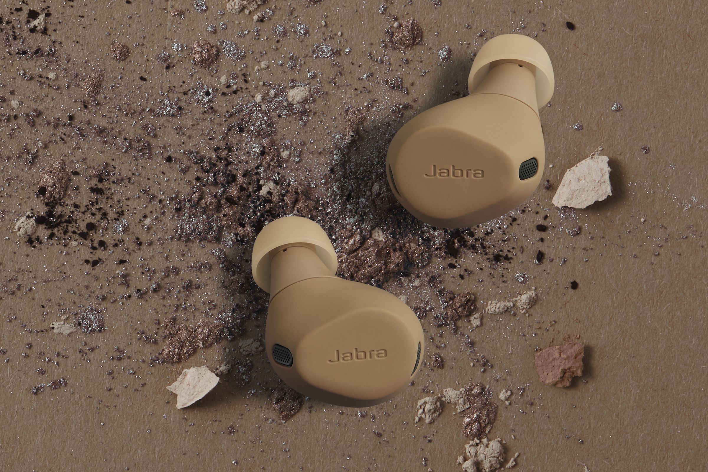 A marketing image of Jabra’s Elite 8 Active earbuds.