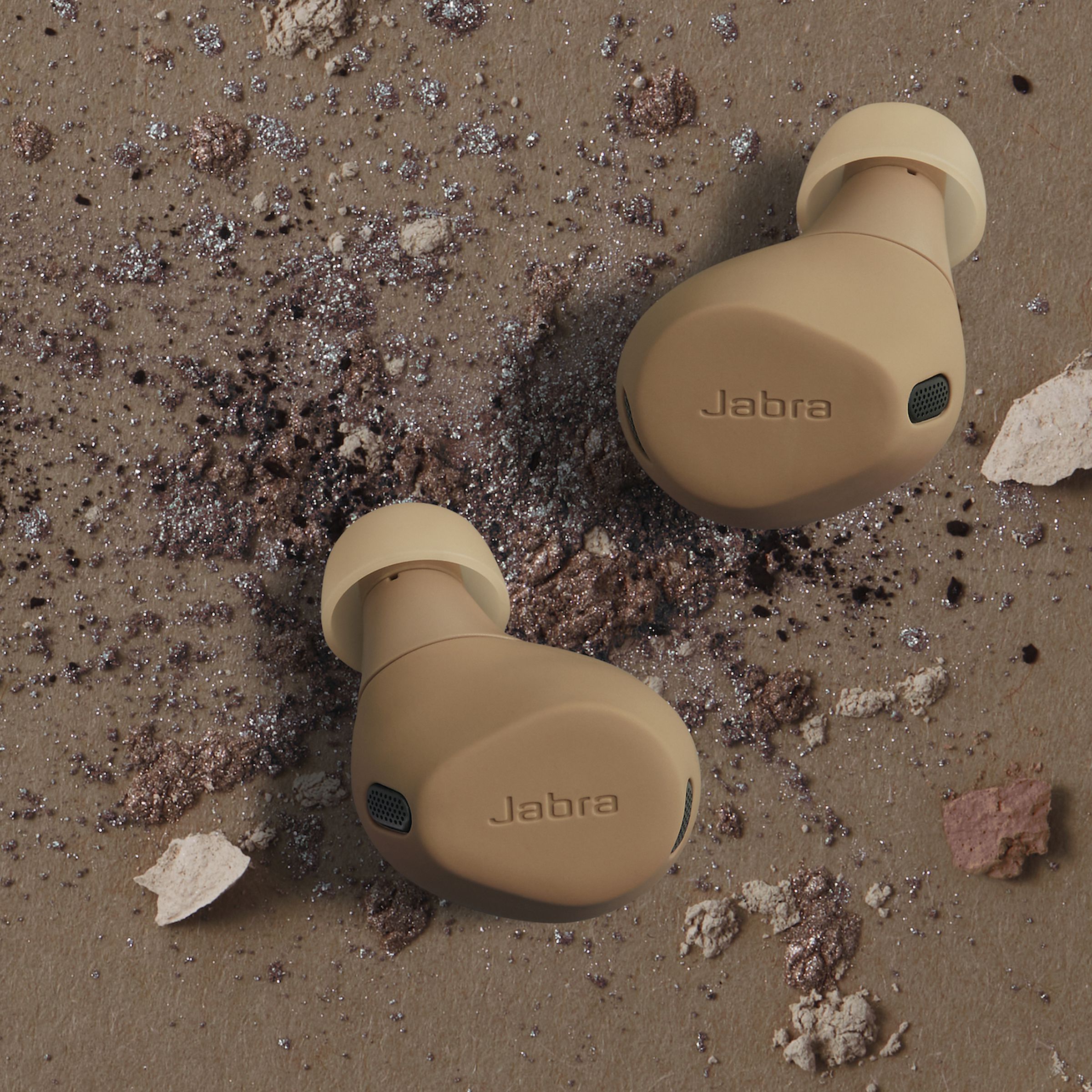 A marketing image of Jabra’s Elite 8 Active earbuds.