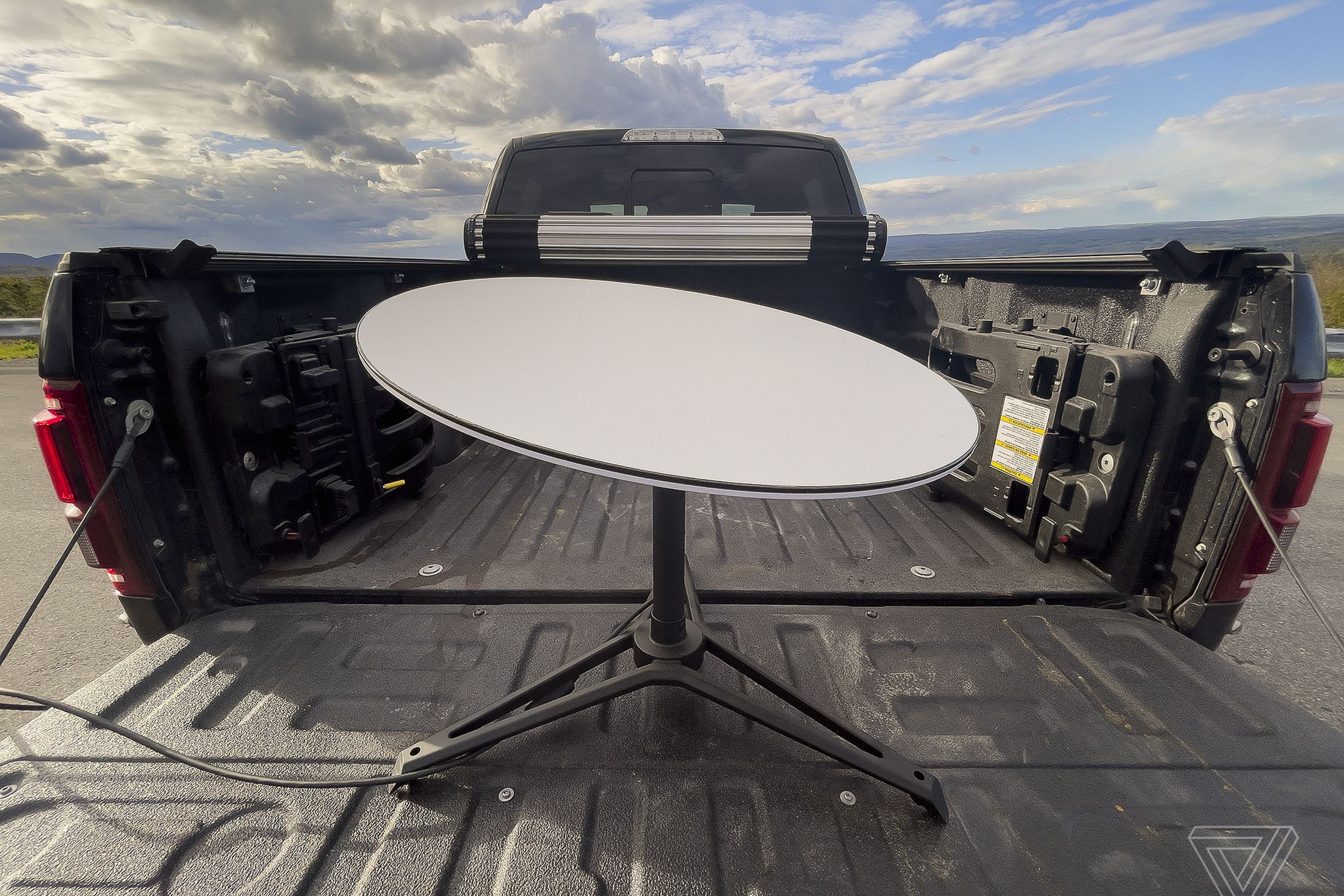 Starlink dish in the back of a truck