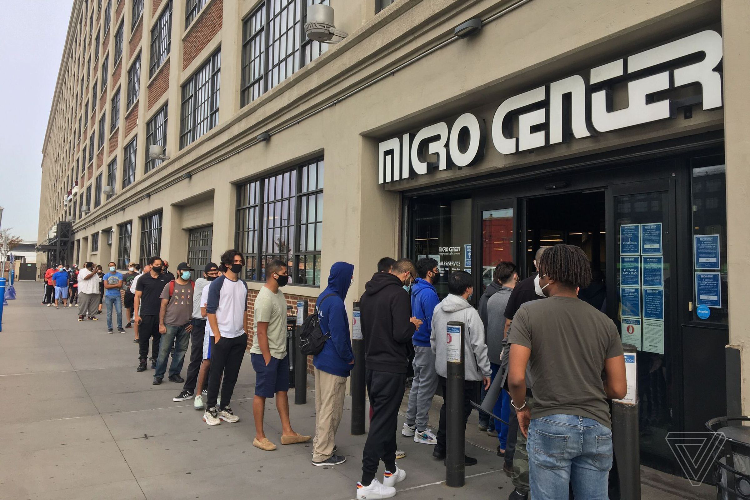 The queue outside Micro Center in Brooklyn.