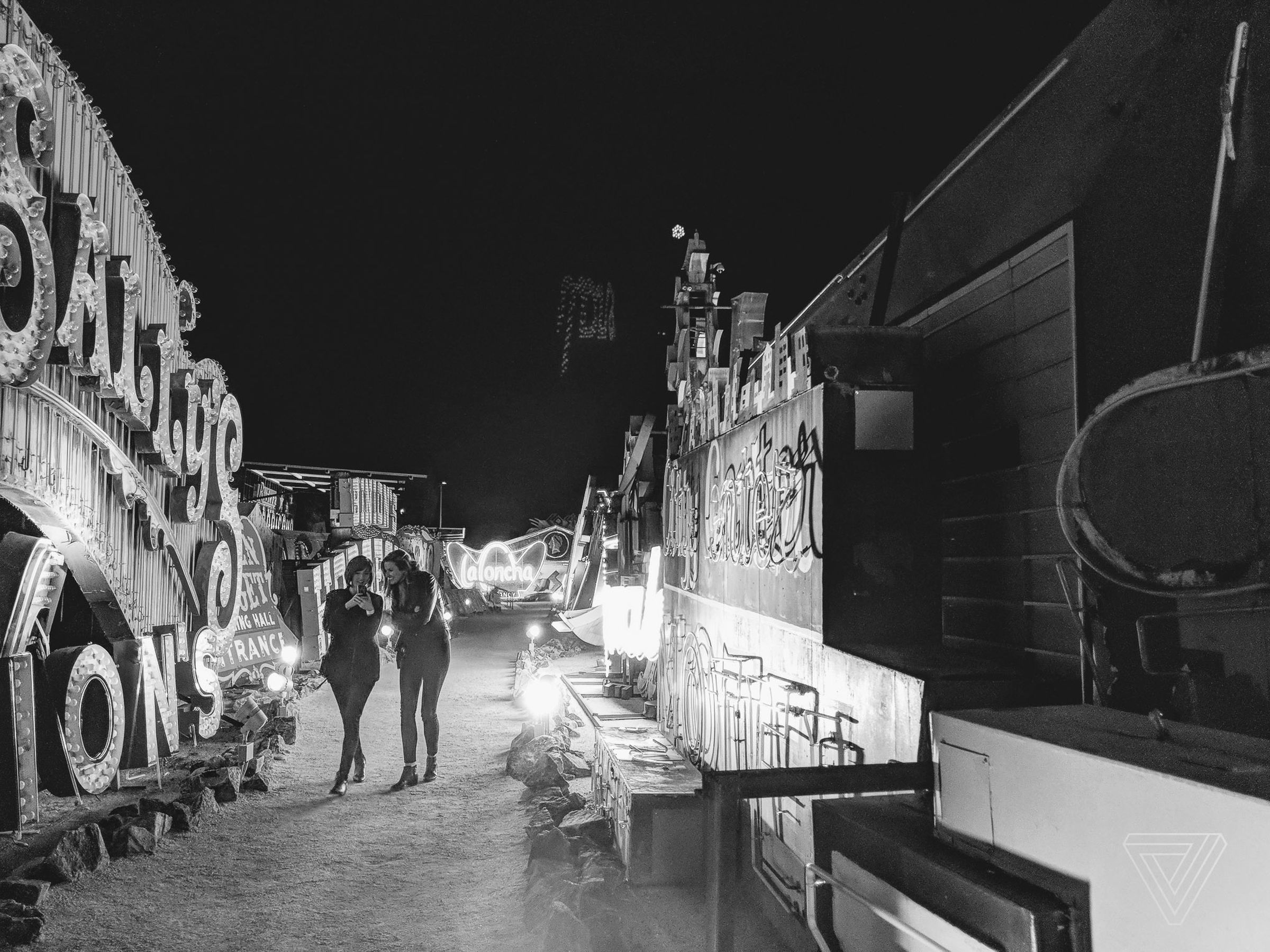Helen Havlak and Sophie Erickson pay a dusk visit to the famous Neon Museum